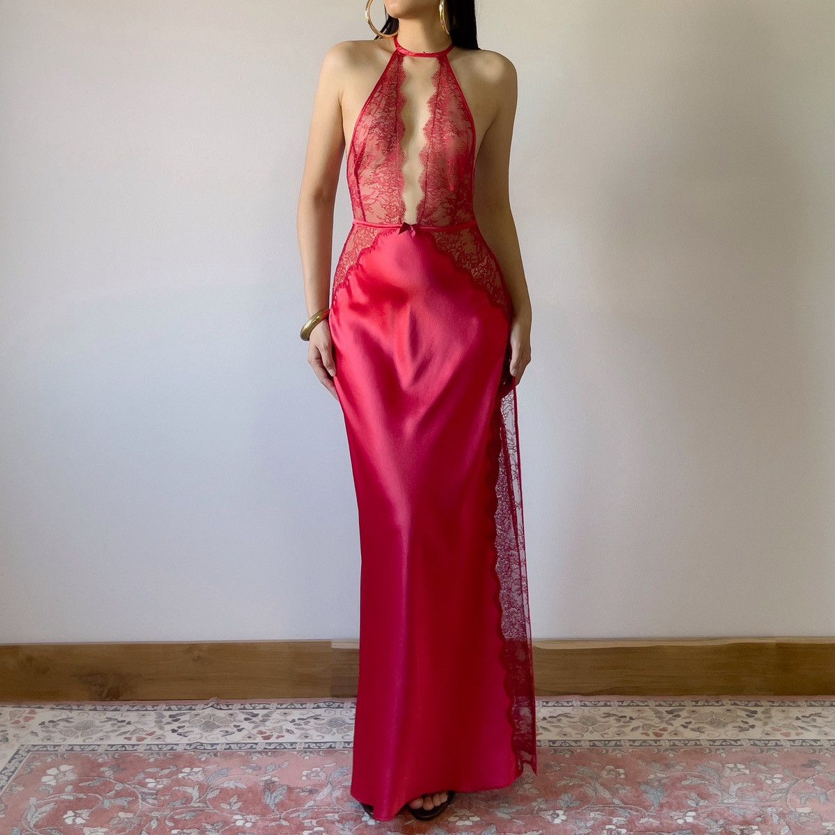 Victoria's Secret VS Red Satin & Lace Slip Gown (XS-S) Size S / US 4 / IT 40 - 6 Thumbnail