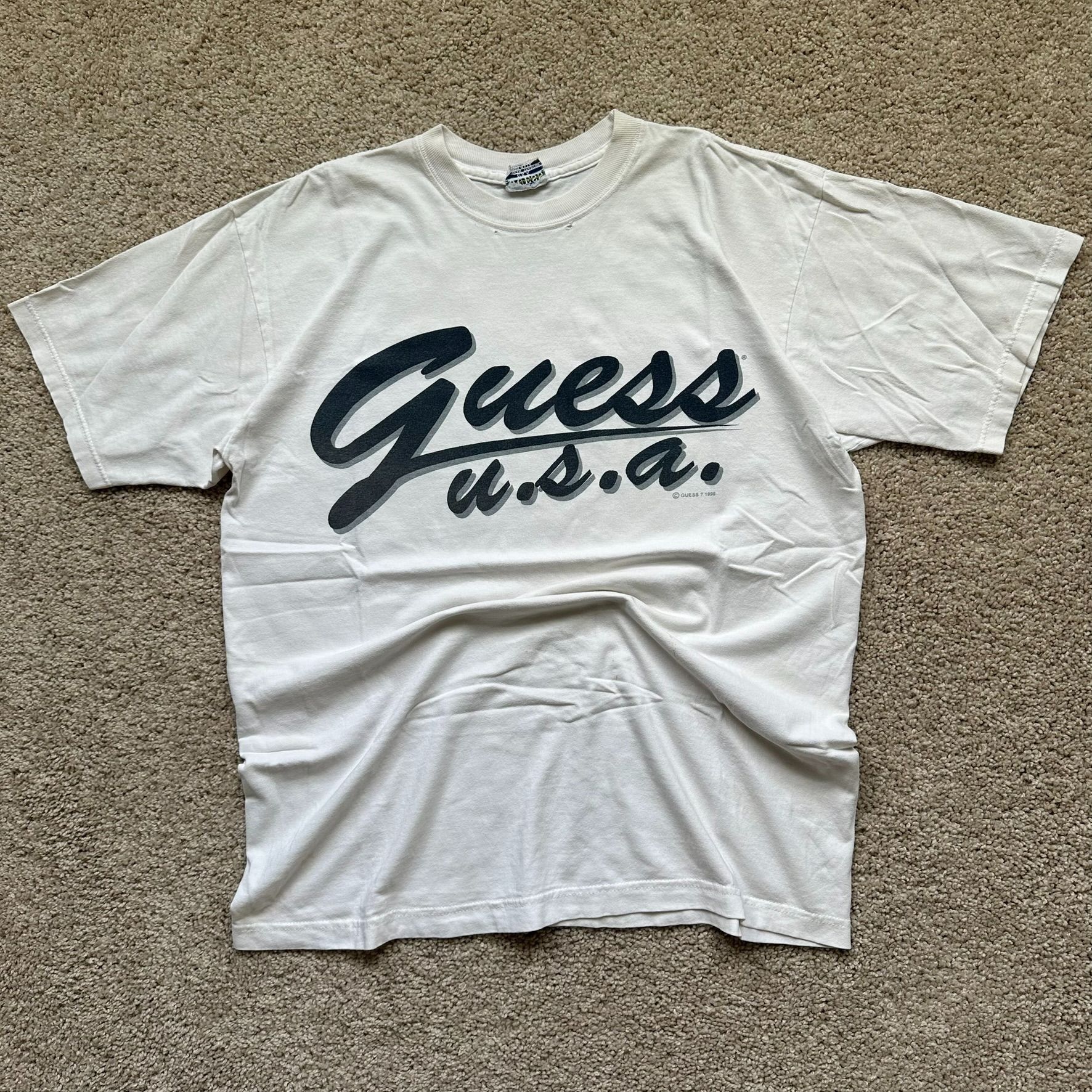 Guess Vintage 90s Guess USA Logo T-Shirt White Script Spell Out Size US M / EU 48-50 / 2 - 1 Thumbnail