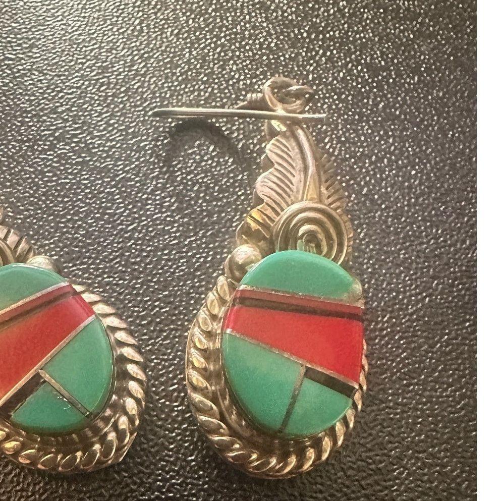 Vintage Vintage Native American Sterling Turquoise Coral Earrings Size ONE SIZE - 5 Thumbnail