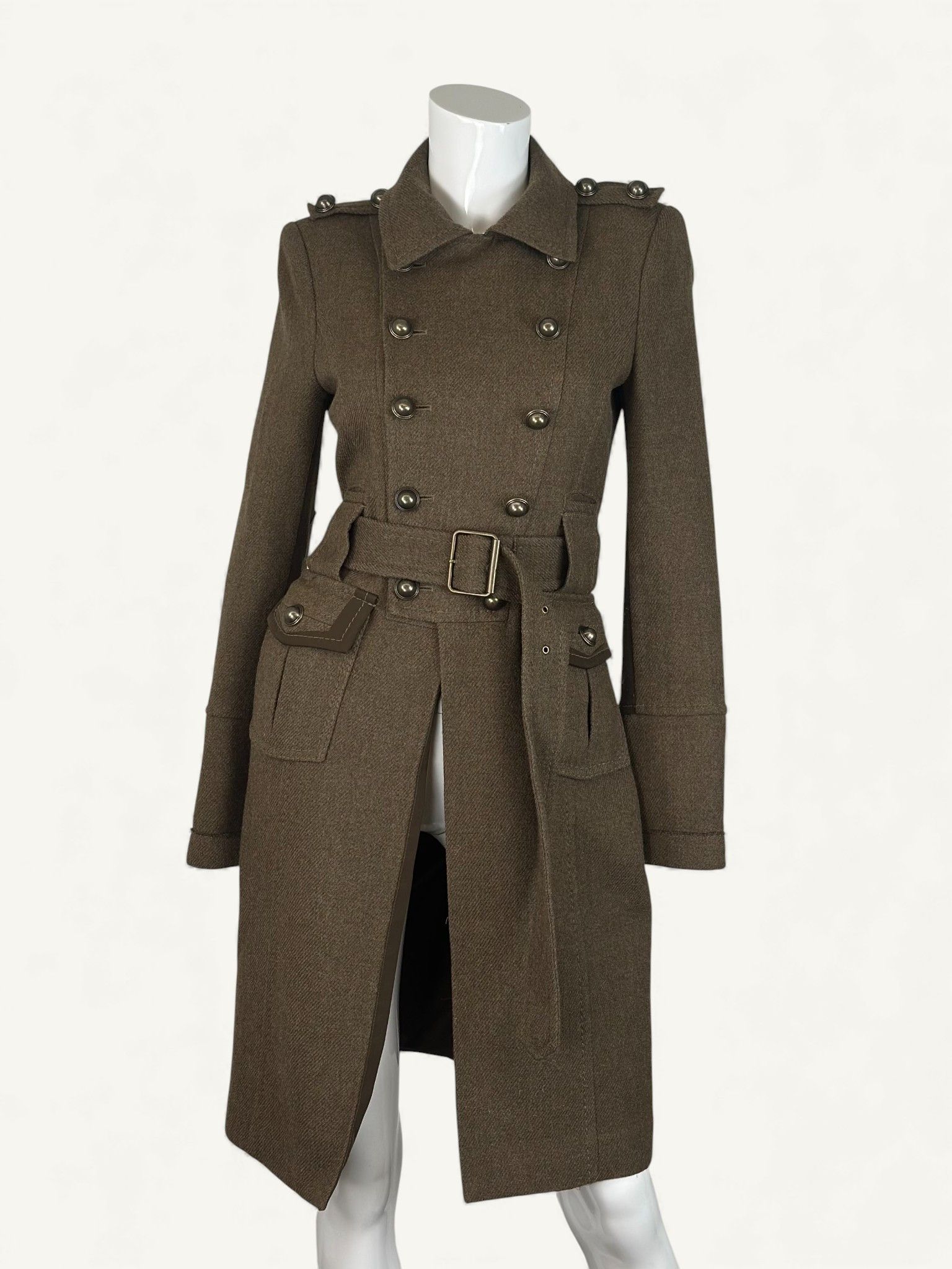 Bcbgmaxazria Wool Military Trench Coat Brown Belted Size XS / US 0-2 / IT 36-38 - 1 Thumbnail