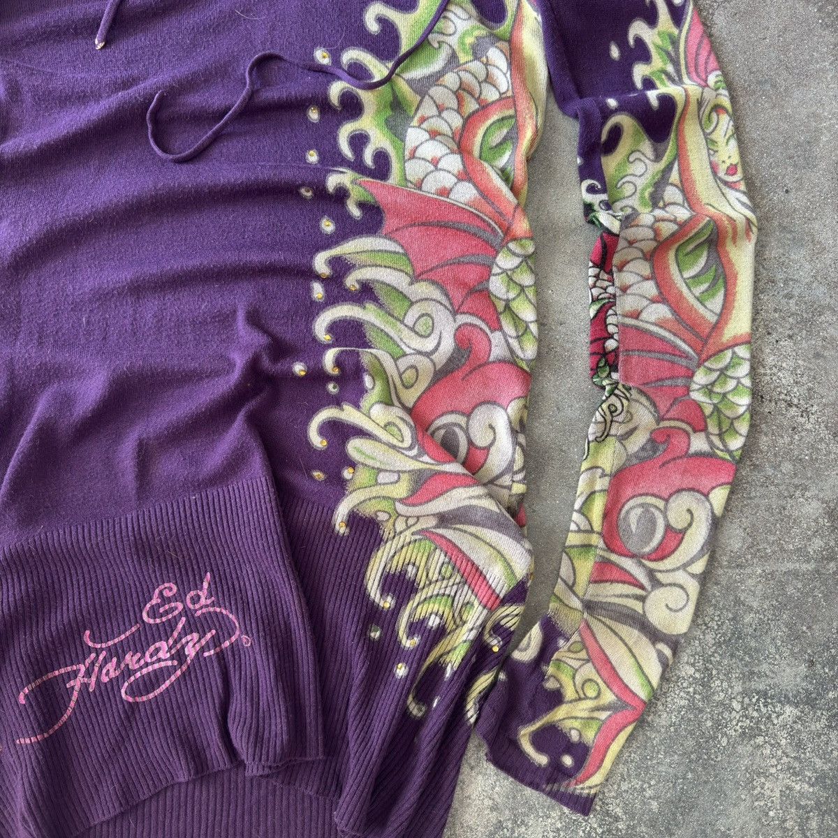 Ed Hardy Ed Hardy Y2K Vintage Iconic Tattoo Long Hooded Top Size M / US 6-8 / IT 42-44 - 6 Thumbnail