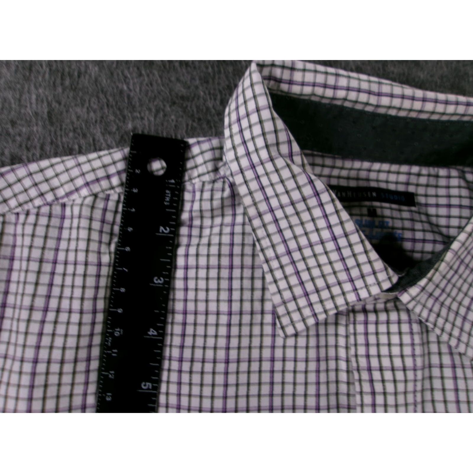 Van Heusen VAN HEUSEN Shirt Men M Gray Plaid Slim Fit Button-Up Office Casual Cuff Flip Size US M / EU 48-50 / 2 - 4 Thumbnail