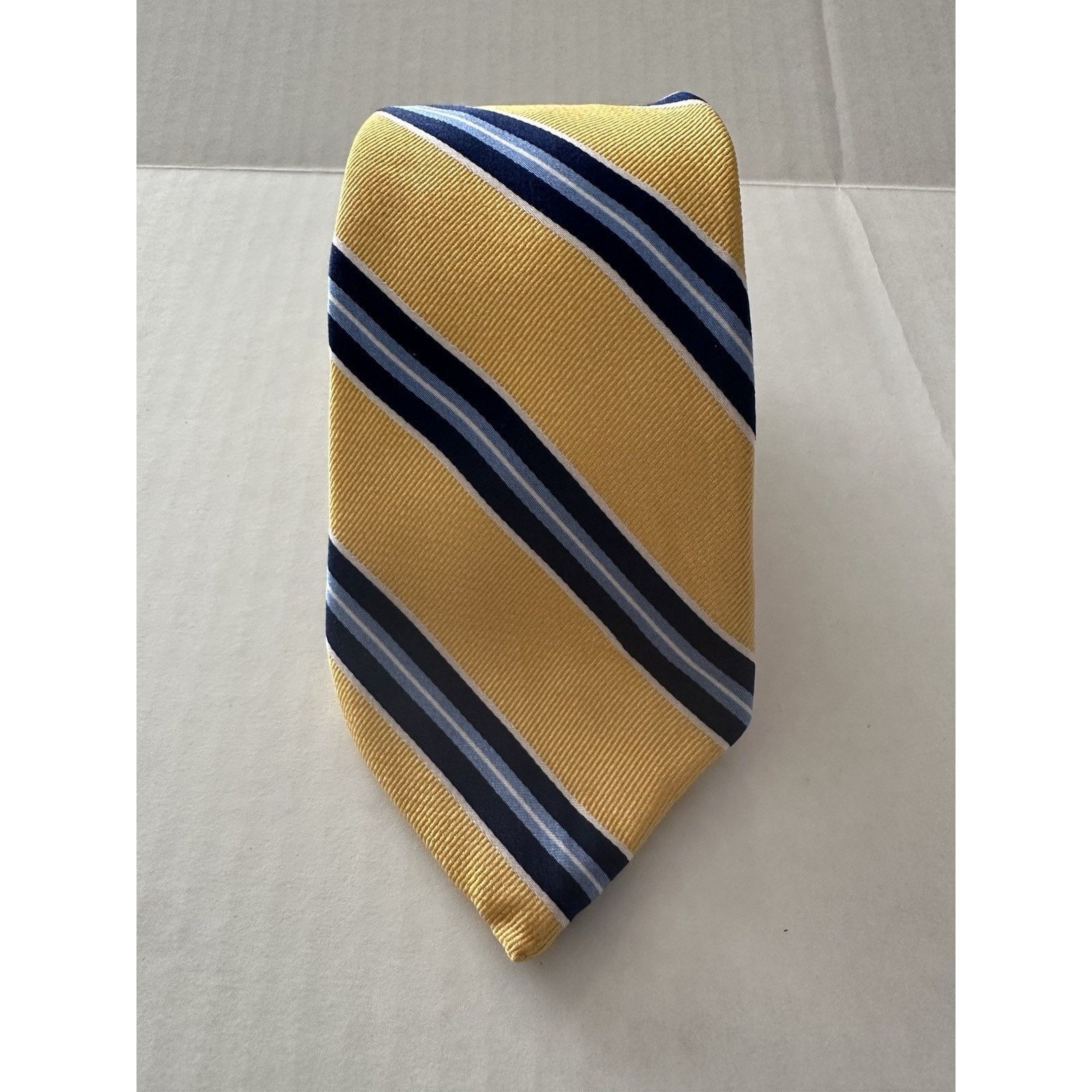 Chaps Chaps Ralph Lauren Tie 100% Silk Yellow/Blue Striped Preppy Size ONE SIZE - 2 Thumbnail