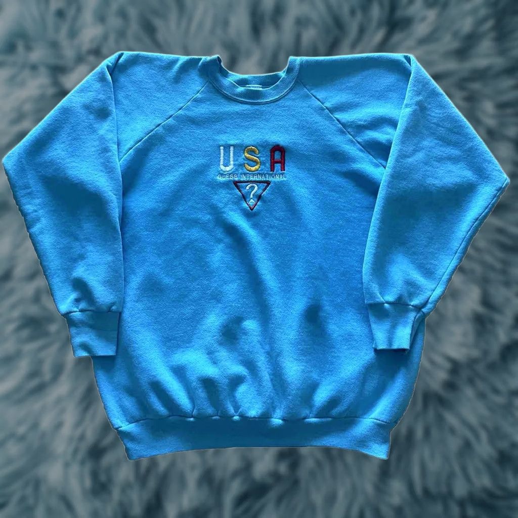 Guess VINTAGE Guess USA International Fruit Of the Loom CrewNeck Sweatshirt Blue Size XL 80s Men Size US XL / EU 56 / 4 - 1 Thumbnail
