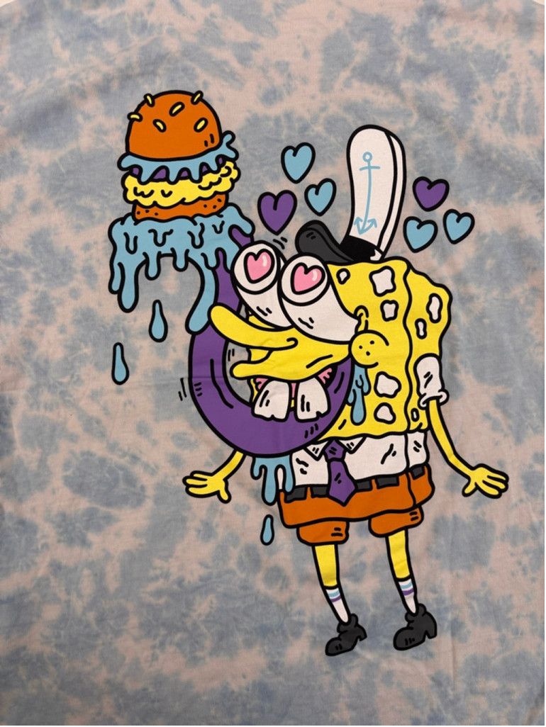 H&M Men's H&M SpongeBob T-shirt Size M Blue Tie Dye Size US M / EU 48-50 / 2 - 1 Thumbnail