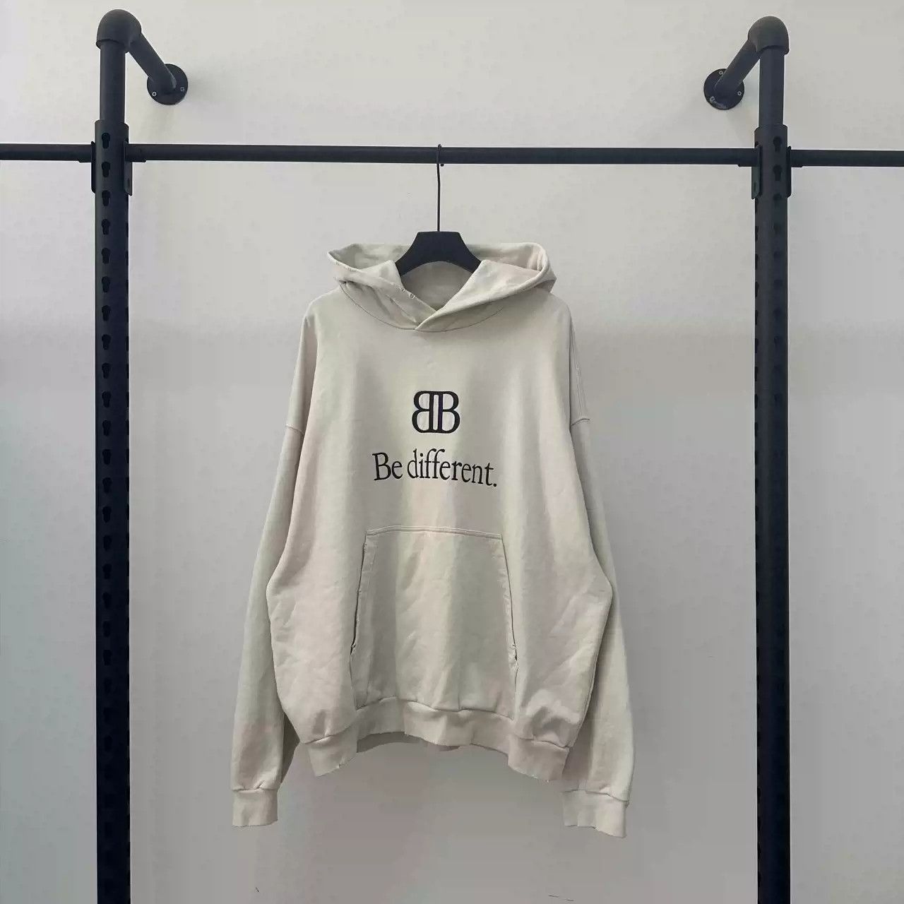 image of Balenciaga Fw22 Be Different Embroidered Logo Off-White Destruction Hoodie, Men's (Size XL)