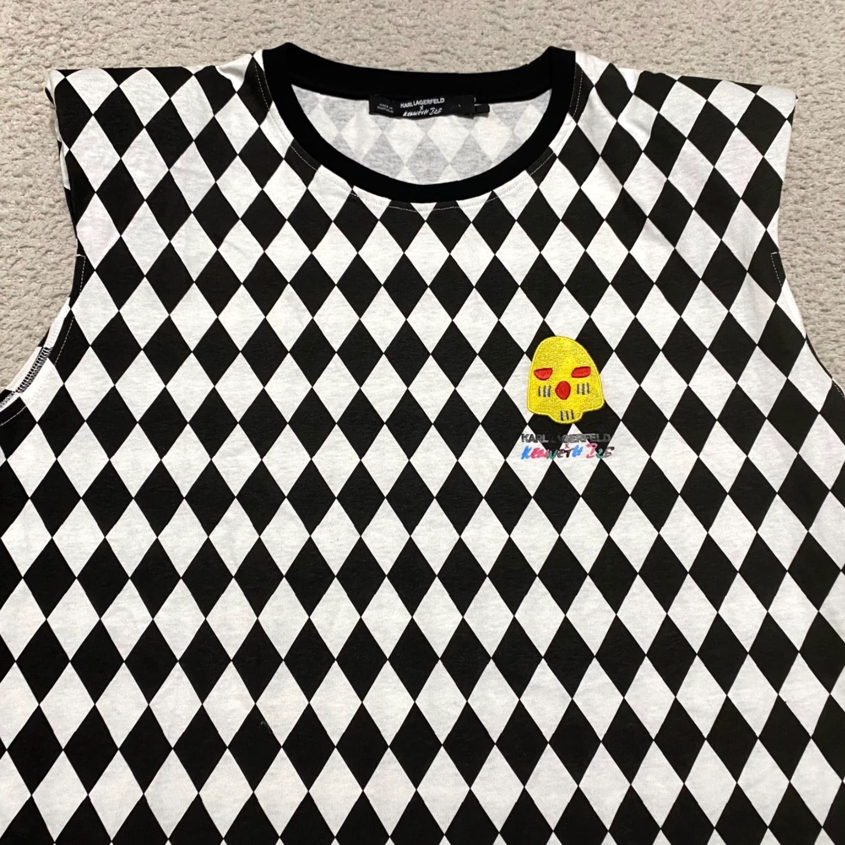 Karl Lagerfeld Karl Lagerfeld x Kenneth Ize Womens Tank Top Embroidered Plaid Sleeveless Black L Top Size L / US 10 / IT 46 - 2 Thumbnail