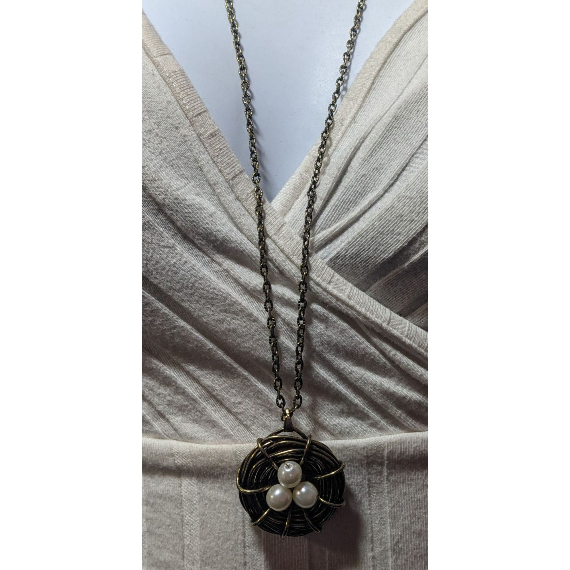 Other Gold Tone Wire Wrap Faux Pearl Bird Nest Necklace Size ONE SIZE - 3 Thumbnail