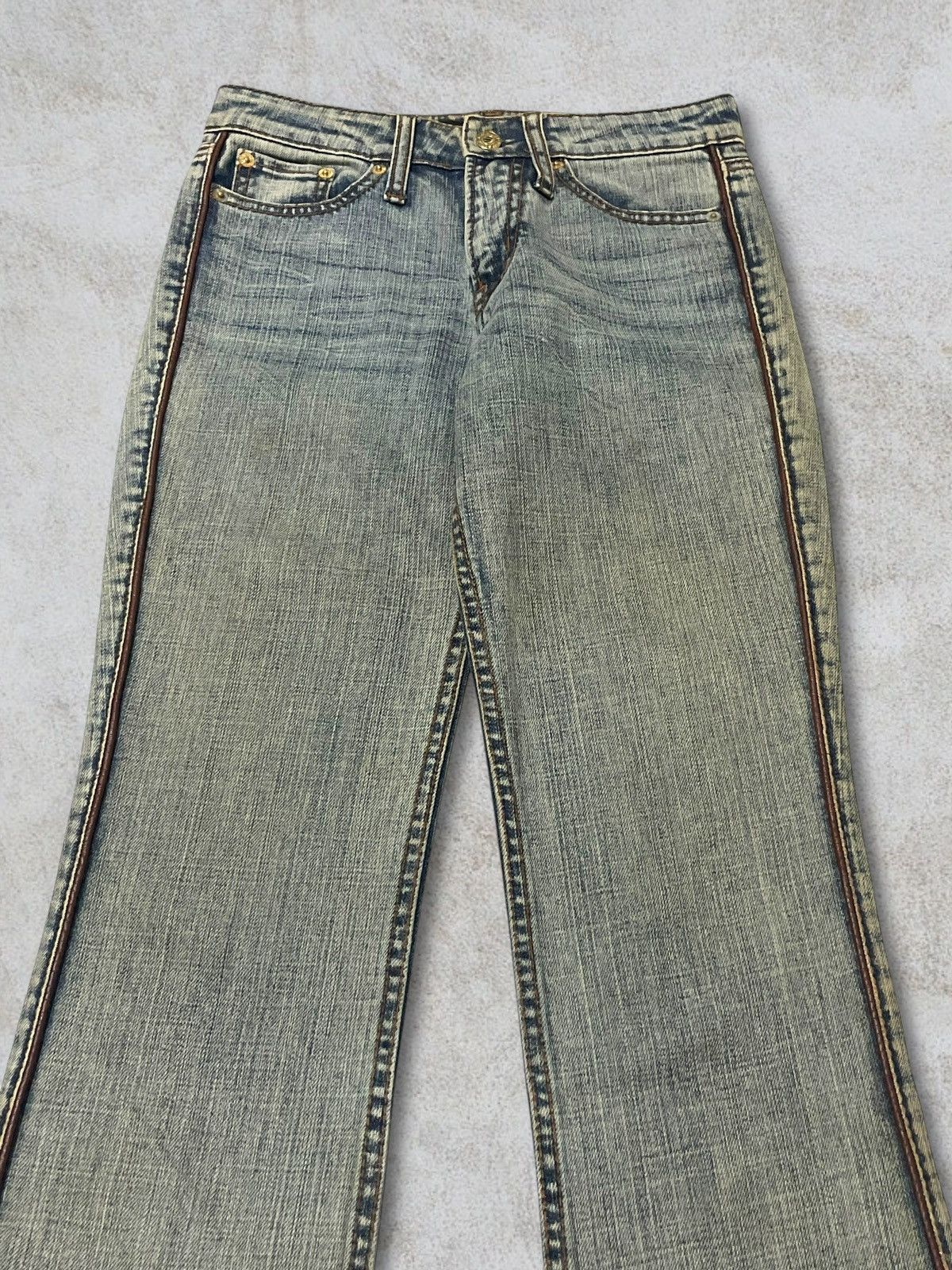 Nude Bad Girl Nuve Fade Wash Wax And Leather Style Flare Jeans Size 26" / US 2 / IT 38 - 2 Thumbnail