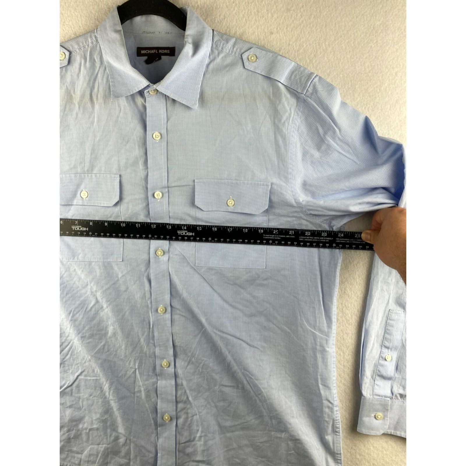 Michael Kors Michael Kors Shirt Mens XL Blue Button-Up Long Sleeve Pockets Checkered Cotton Size US XL / EU 56 / 4 - 3 Thumbnail