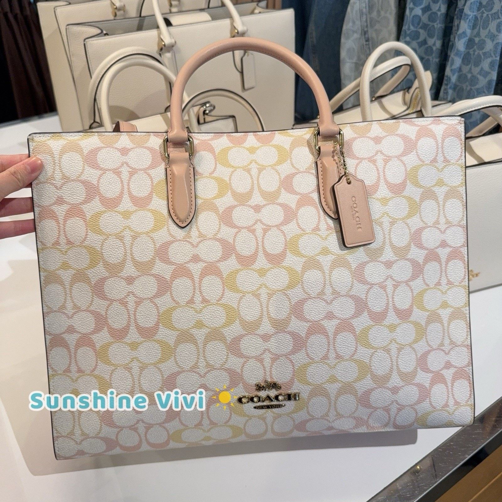 Coach NWT Coach Maggie Tote Bag Pretty Signature Chalk/Pink CDZ06 Size ONE SIZE - 1 Thumbnail