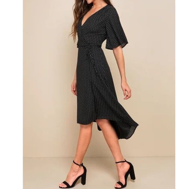 Lulus LULUS Farah Wrap Dress Pindot Triangle Print High low Midi Size M / US 6-8 / IT 42-44 - 2 Thumbnail
