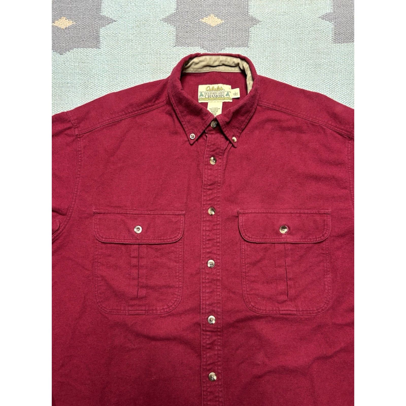Vintage VINTAGE Cabela's Long Sleeve Button Shirt Chamois Soft Cotton Red Large Tall Mens Shirt Size US L / EU 52-54 / 3 - 2 Thumbnail