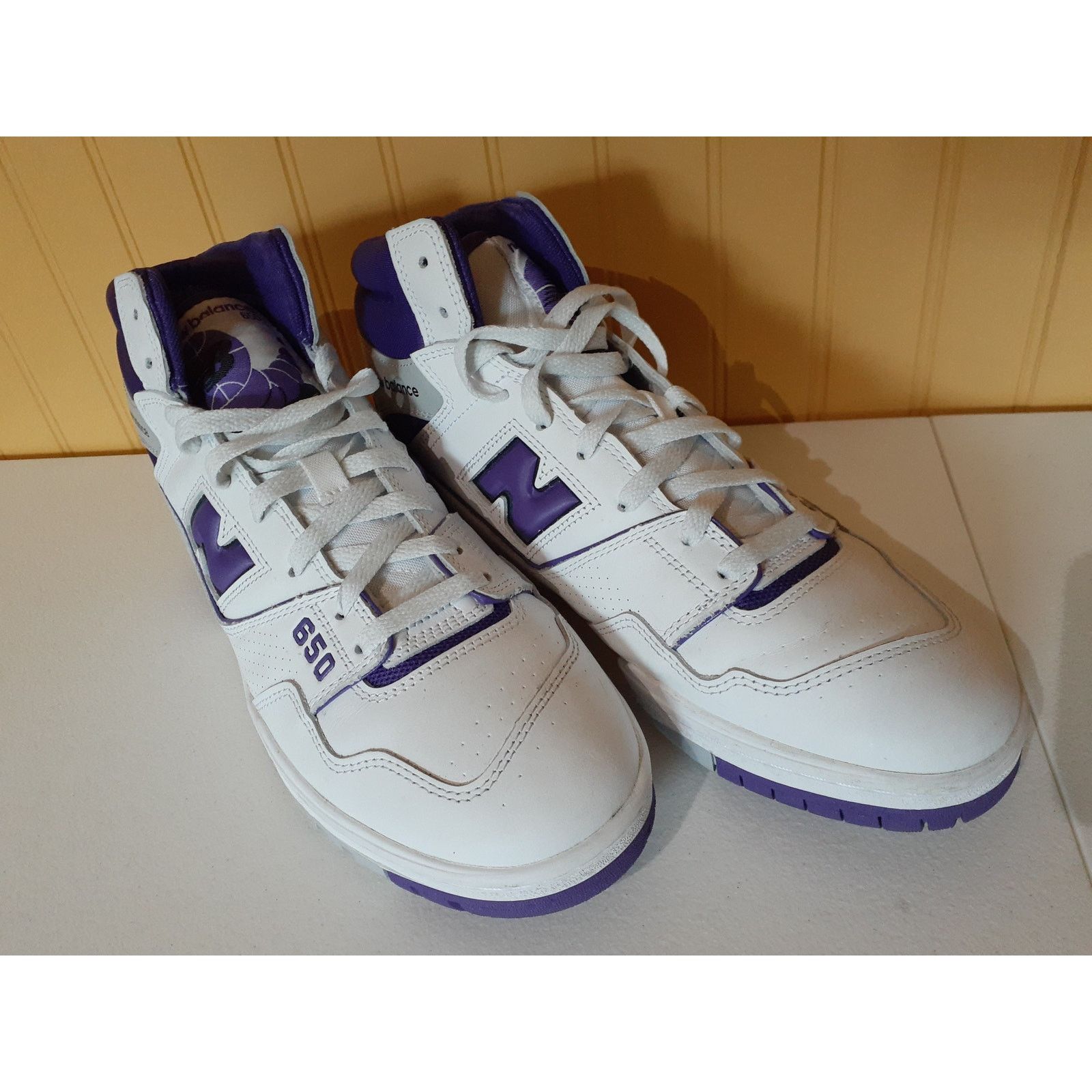New Balance New Balance Men's 650 Sneaker White/Purple Size 10.5 Size US 10 / EU 43 - 1 Thumbnail
