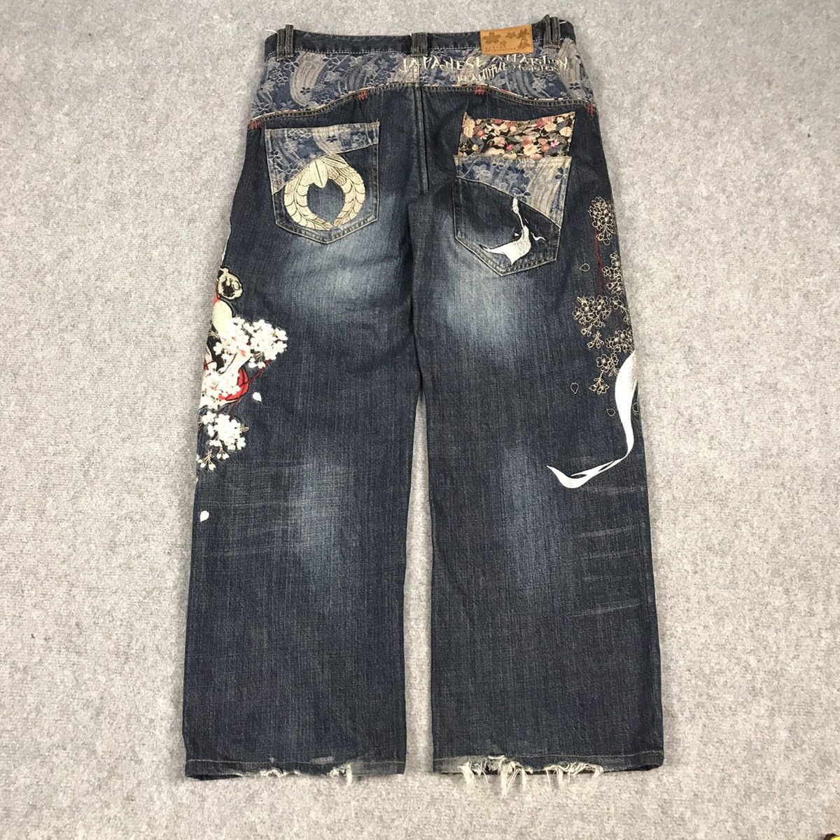 JAPANESE DENIM STYLE EMBROIDERY ART BAGGY PANTS