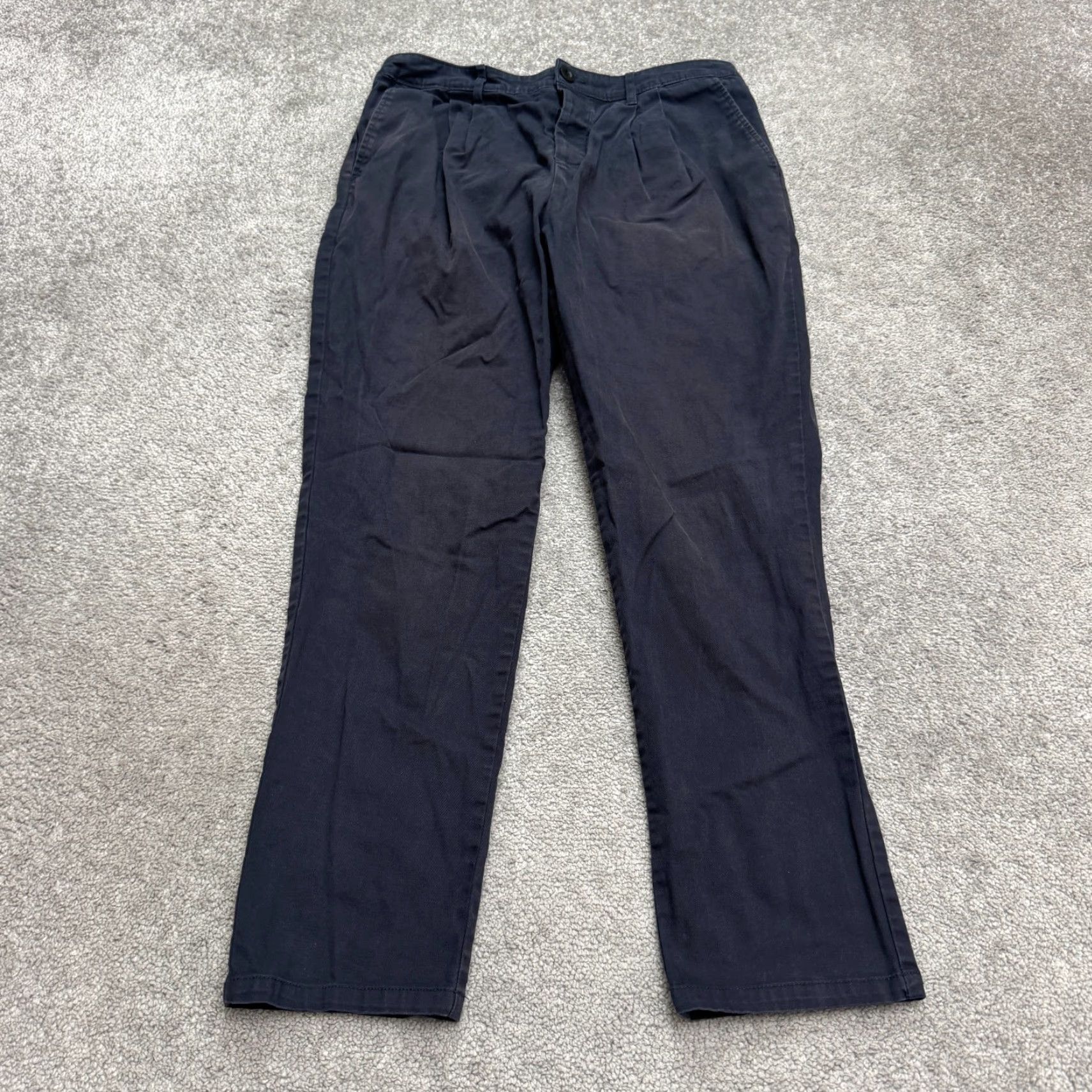 Asos ASOS Design Pleated Front Straight Chino Pants Mens 34x32 Navy Blue Button Fly 34 Regular Blue Pants Mens Size US 34 / EU 50 - 2 Thumbnail