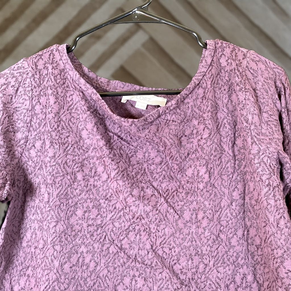 Loft LOFT Purple Floral Jacquard Long Sleeve Boat Neck Button Sweater M Womens Pullover Casual Workwear Size M / US 6-8 / IT 42-44 - 1 Thumbnail