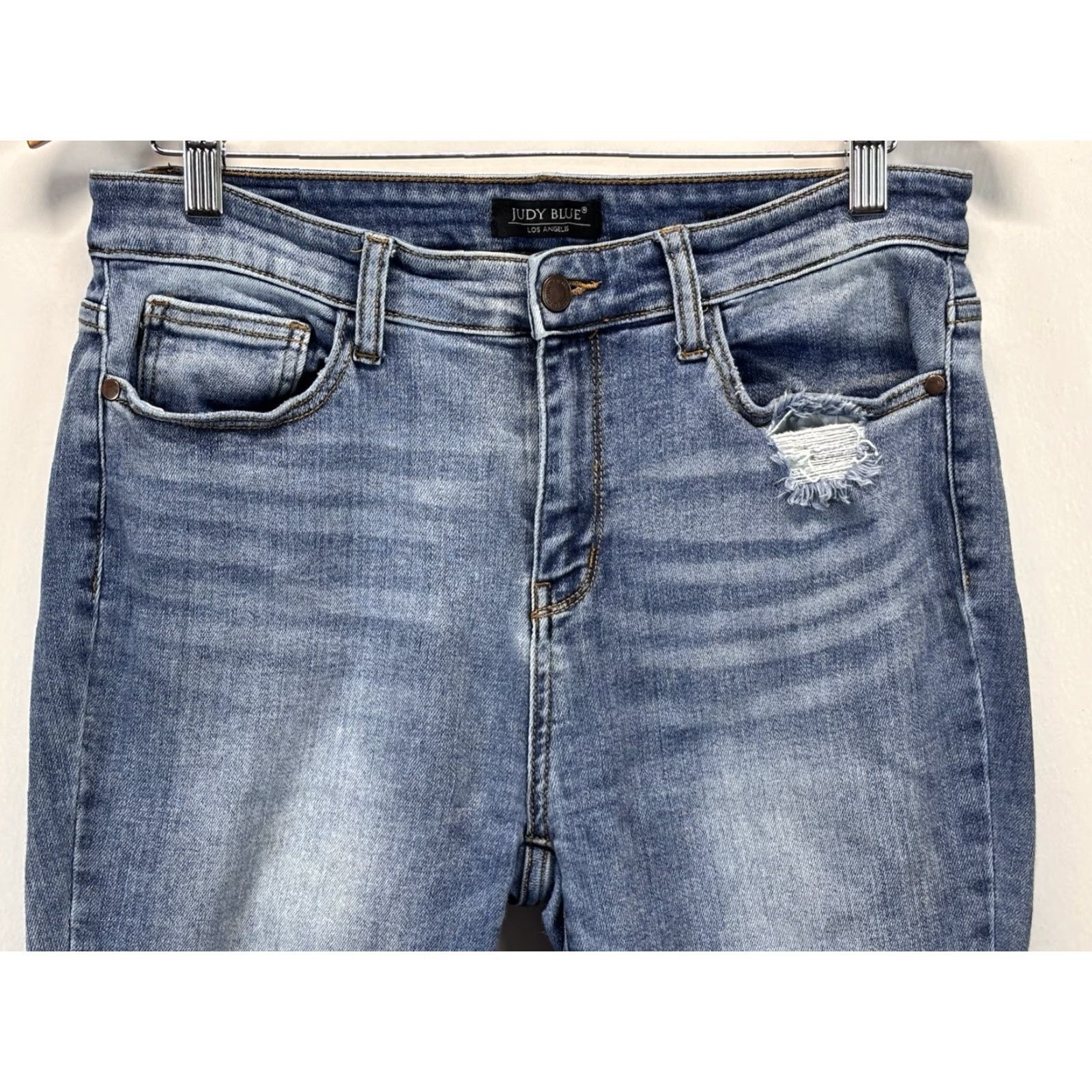 Vintage JUDY BLUE Skinny Jeans 31 Hi Rise Distressed Stretch Womens Blue Size 13 Size 24" / US 00 / IT 34 - 2 Thumbnail