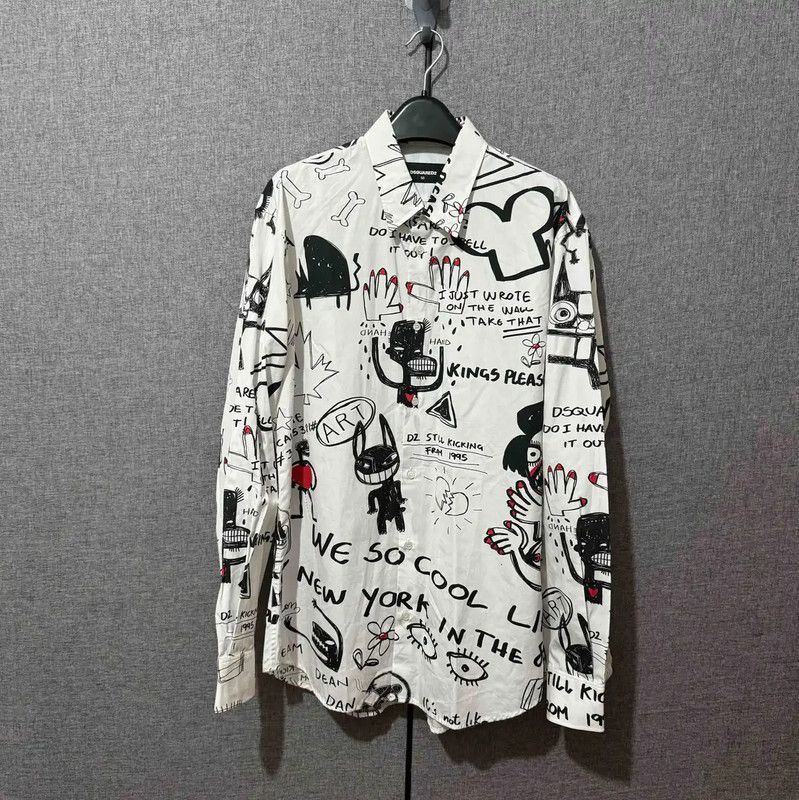 Dsquared2 DSQUARED2 Men's White Graphic Print Shirt 0089 Size US L / EU 52-54 / 3 - 1 Thumbnail