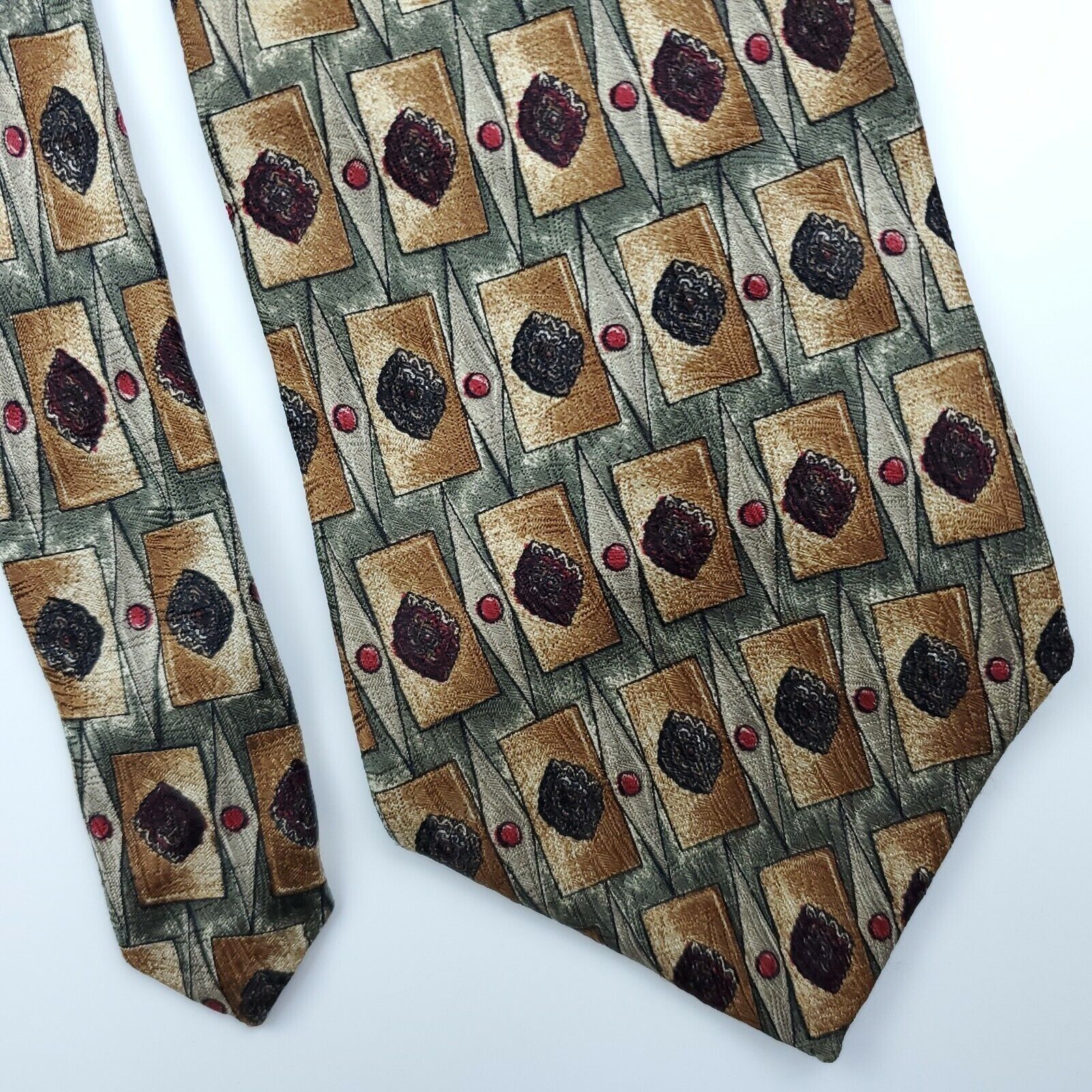 Alexander Julian Colours Alexander Julian Geometric Green Silk Tie Short Wide Size ONE SIZE - 1 Thumbnail