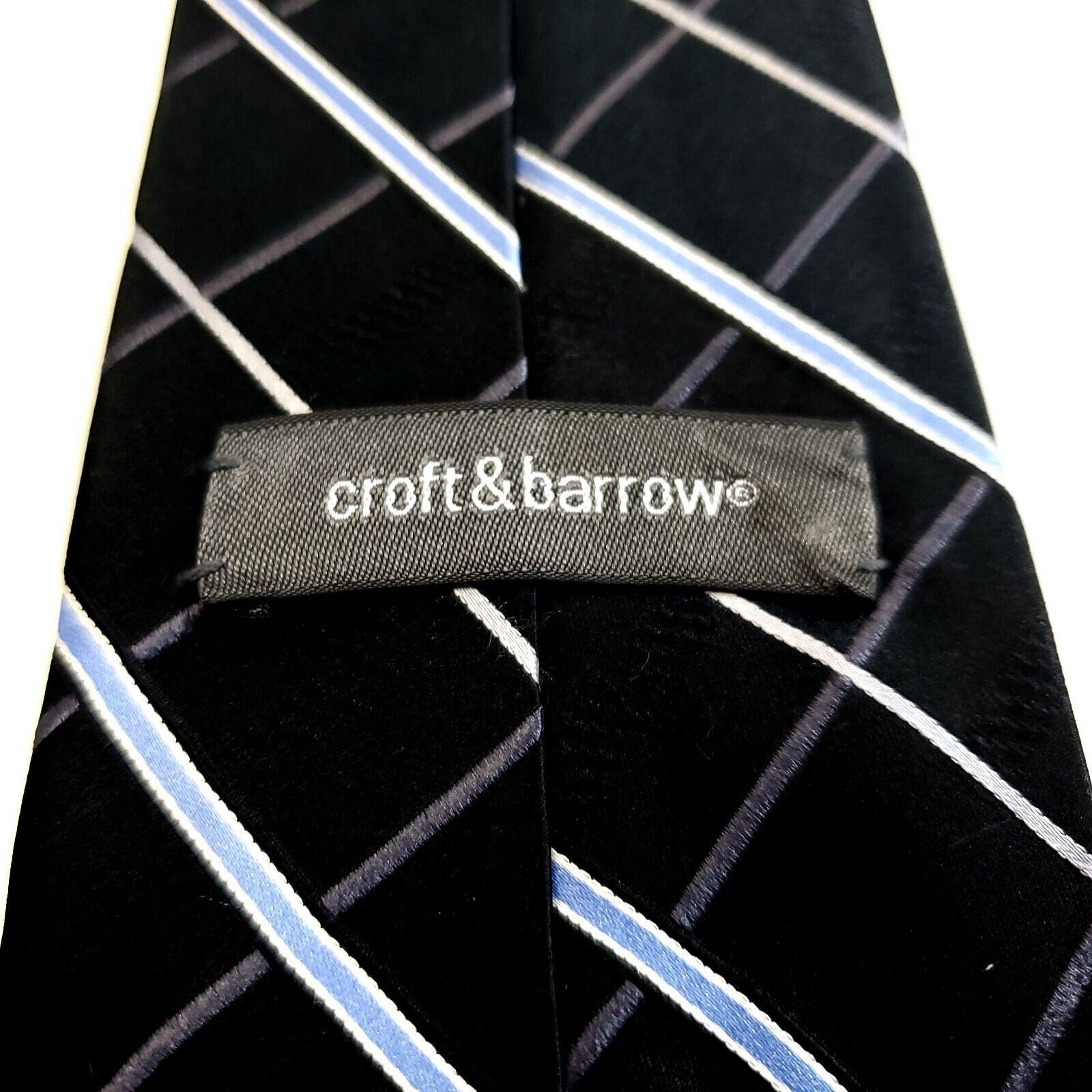 Croft & Barrow Croft & Barrow Black Blue Plaid Woven Wide Silk Tie Size ONE SIZE - 3 Thumbnail