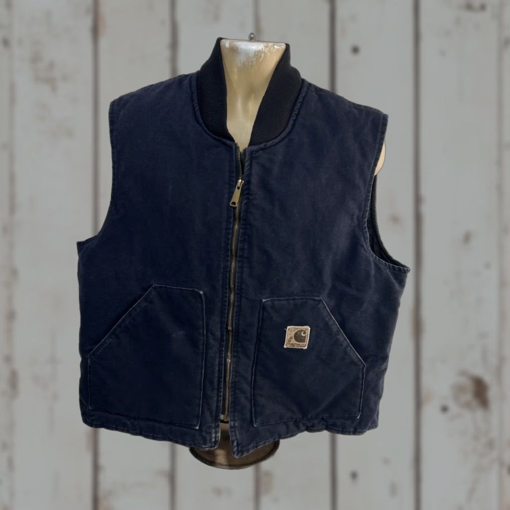 Carhartt VINTAGE Carhartt Vest Mens XL Midnight Blue Canvas Quilt Lined Zip Up Jacket 90s MD t? Size US XL / EU 56 / 4 - 1 Thumbnail