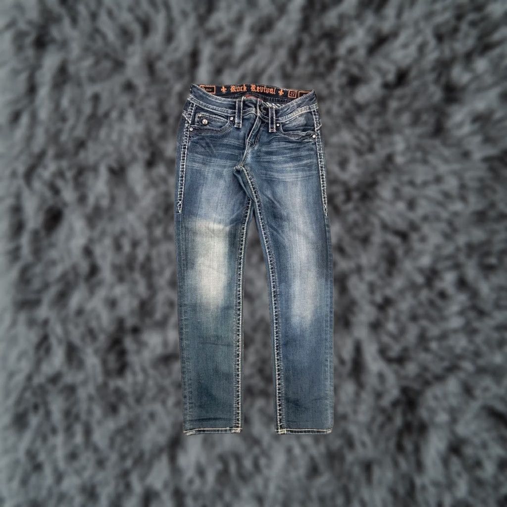 Vintage VINTAGE Rock Revival Adele Embroidered logo Y2K Style Blue Denim Jeans Size 27" / US 4 / IT 40 - 1 Thumbnail