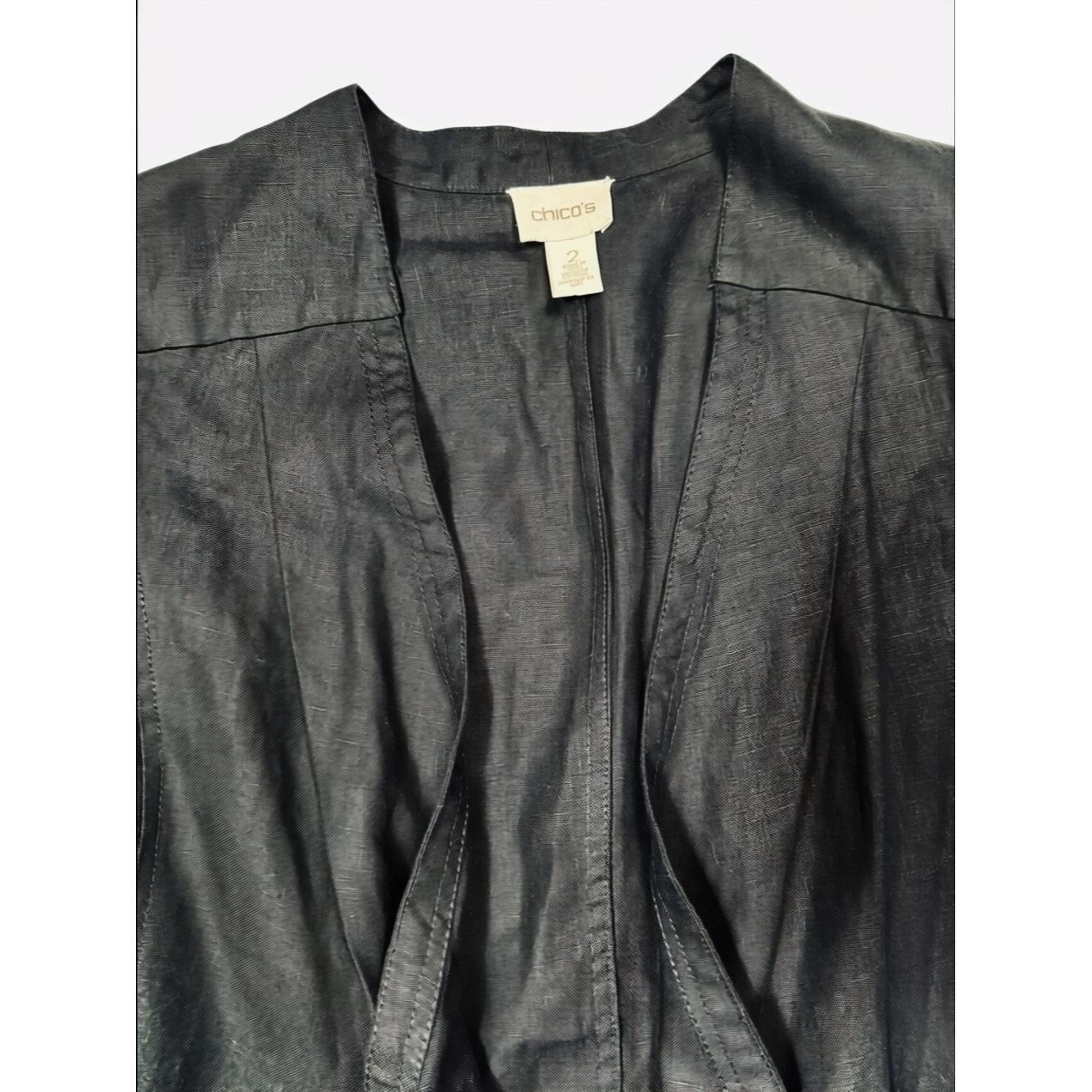 Chicos Chico's Black Open Front Drape Linen Blazer Jacket Size 2 U Size L / US 10 / IT 46 - 5 Thumbnail