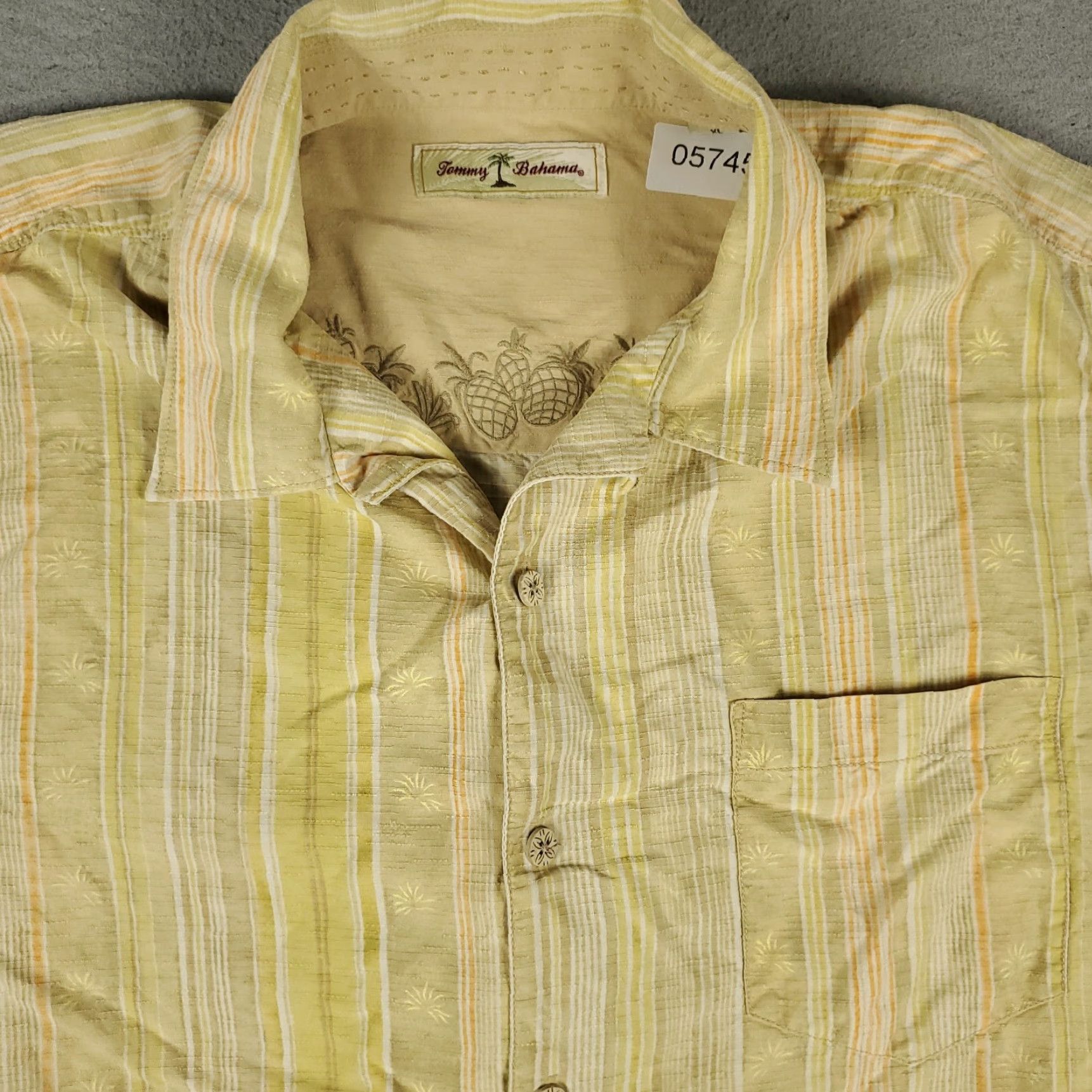 Tommy Bahama Tommy Bahama Shirt Mens XL Yellow Striped Silk Hawaiian Button Up Short Sleeve Shirt Size US XL / EU 56 / 4 - 2 Thumbnail