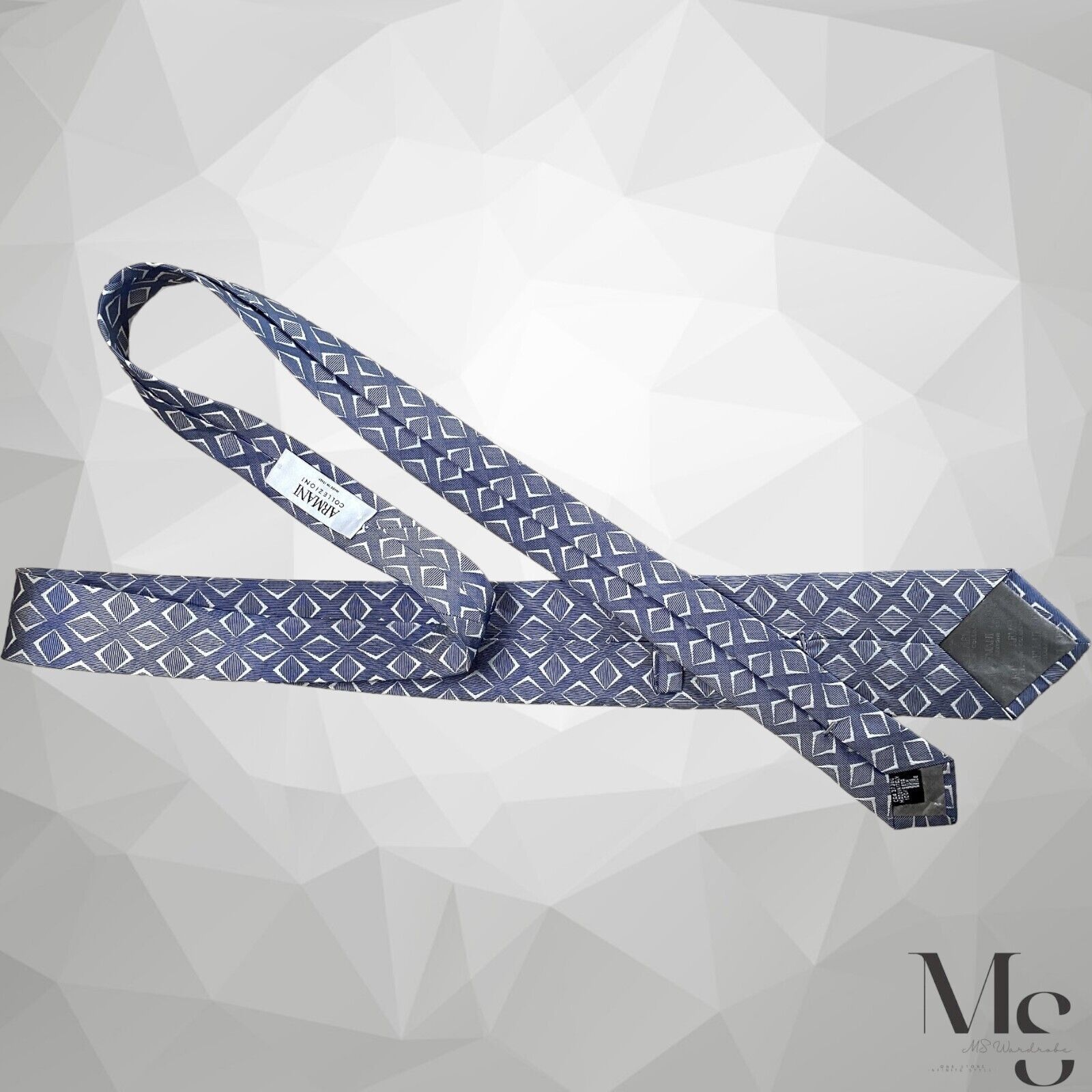 Armani ARMANI COLLEZIONI Blue Geometric Luxury Silk Tie Made In It Size ONE SIZE - 4 Thumbnail
