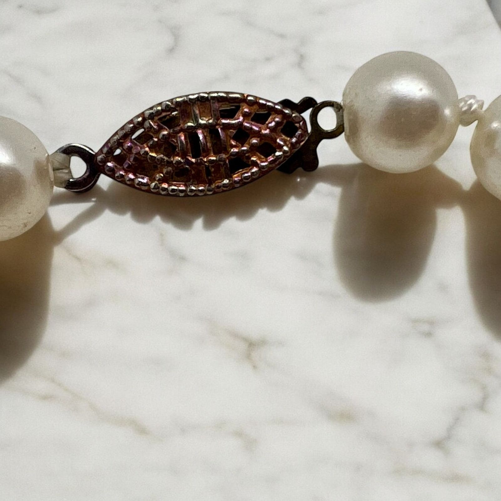 Other Vintage Faux Pearl Necklace-18''-Knotted-8mm Beads-Filigree Size ONE SIZE - 5 Thumbnail
