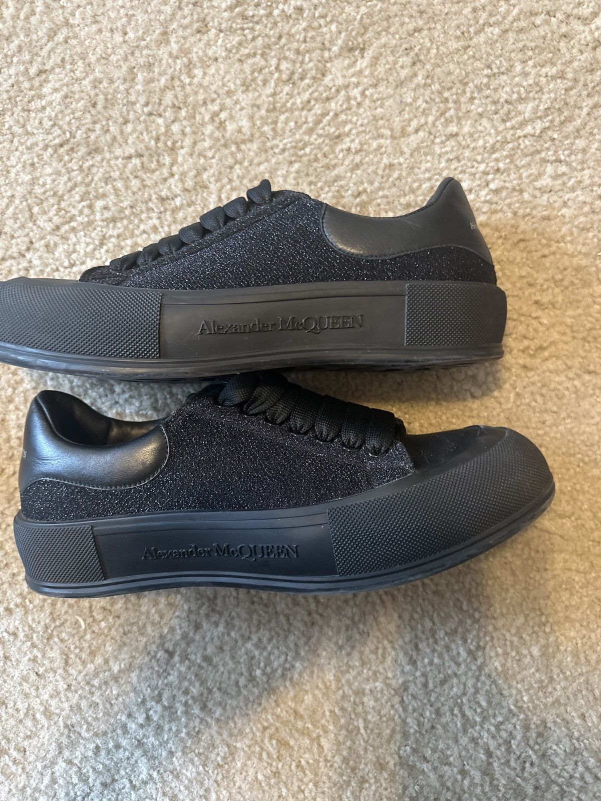 image of Alexander Mcqueen Black Deck Lace-Up Plimsoll Sneakers, Men's (Size 11)
