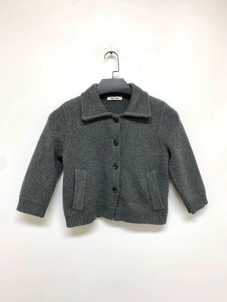 Prada Miu Miu Gray Knit Cardigan with Logo- DMC Size US M / EU 48-50 / 2 - 1 Thumbnail