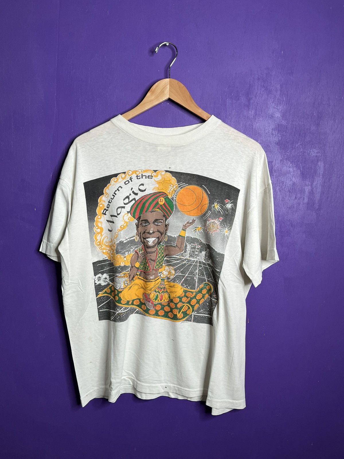 image of Made In USA Vintage 90's Magic Johnson Magic Carpet T-Shirt in White, Men's (Size XL)