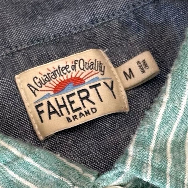 Faherty Faherty Cloud Polo Shirt Men’s Medium Aqua Green Striped Pocket Short Sleeve Size US M / EU 48-50 / 2 - 3 Thumbnail