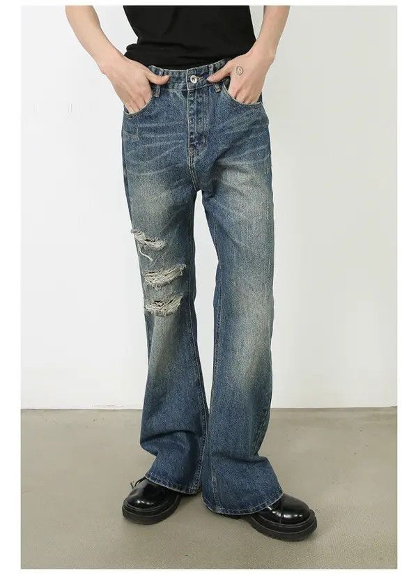 Japanese Brand Hiroko x naga Blue loose straight-leg ripped bootcut jeans Size US 32 / EU 48 - 6 Thumbnail