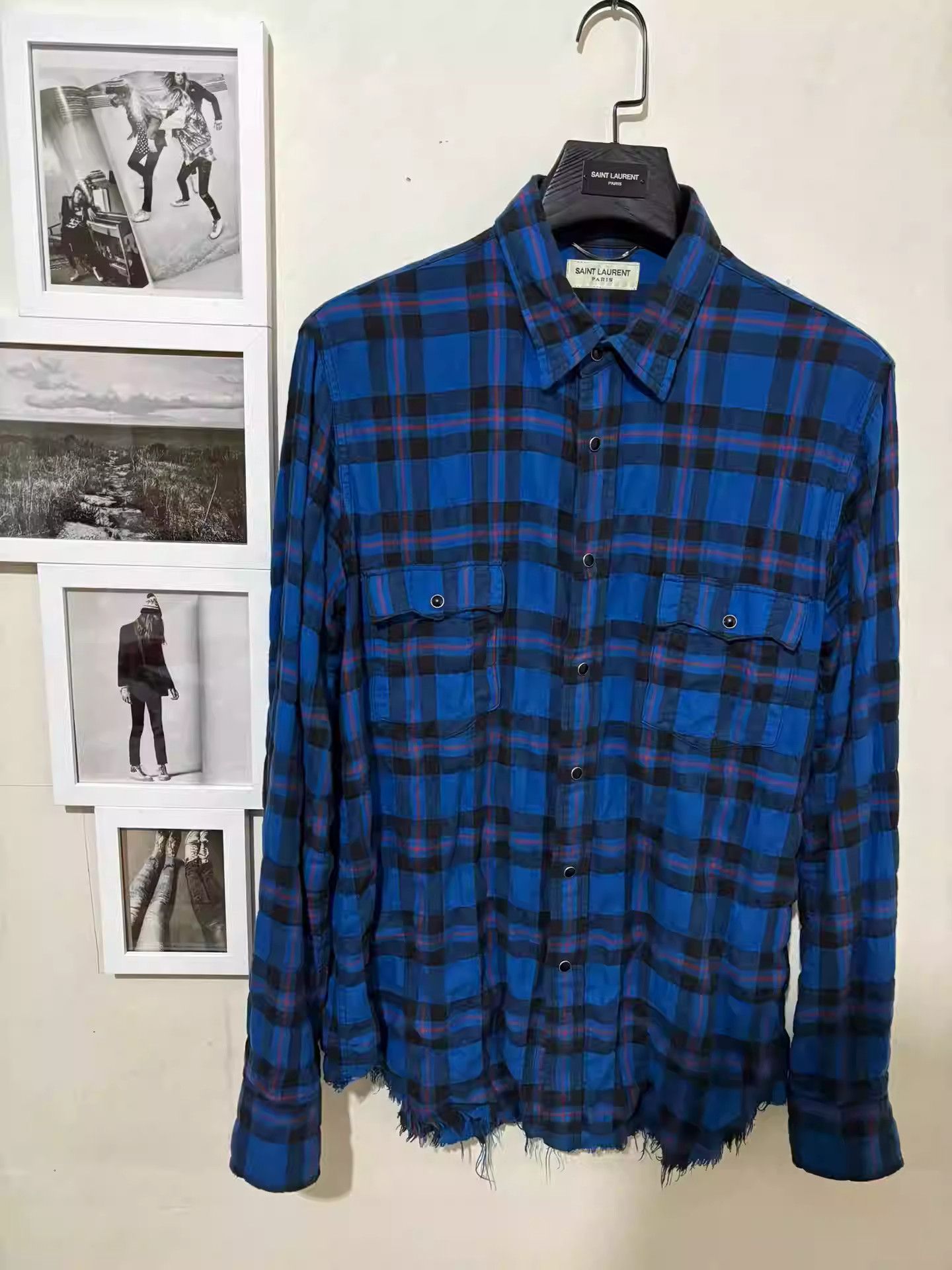Saint Laurent Fringed Pleated Shirt Klein Blue
