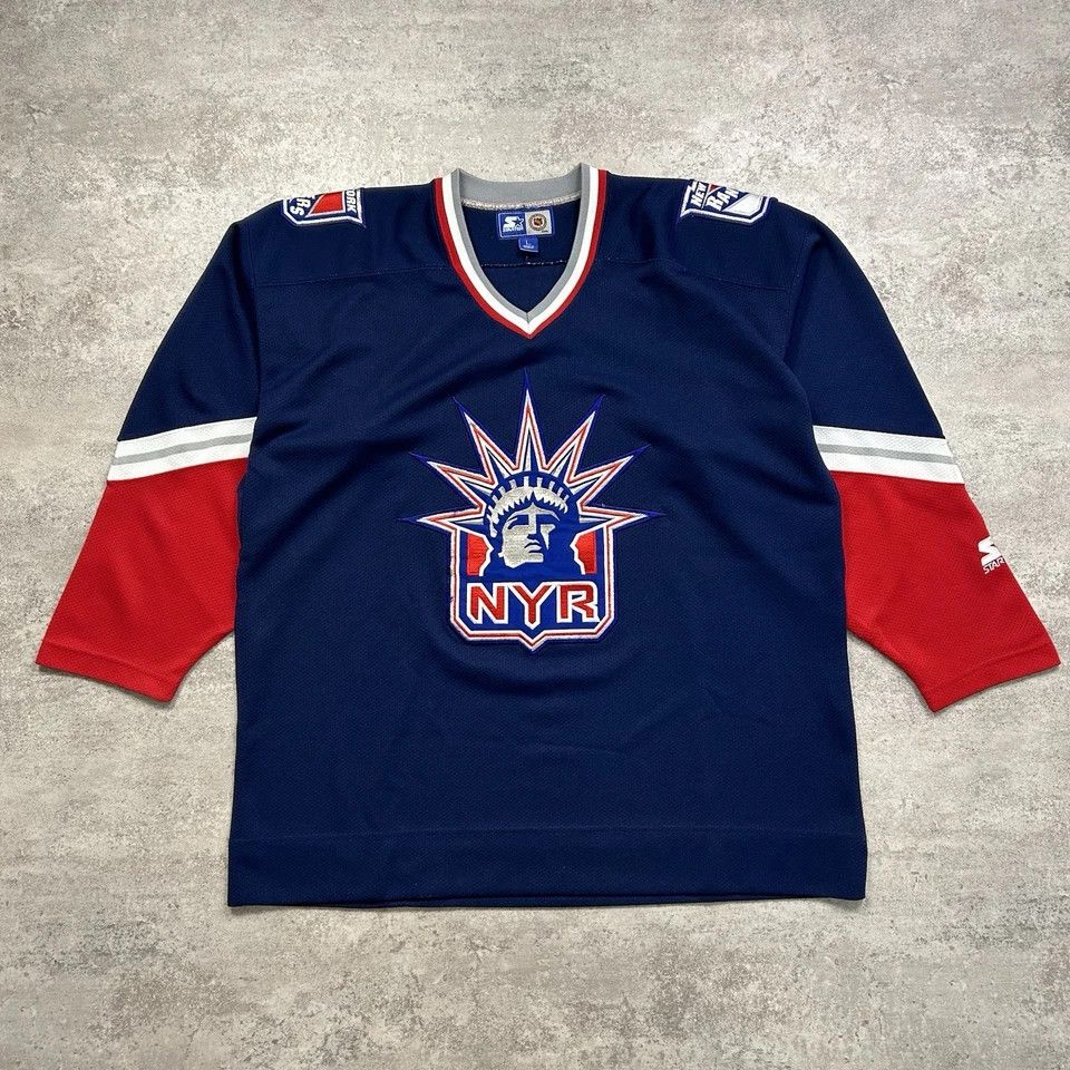 NHL × Starter × Vintage NEW YORK RANGERS LIBERTY LOGO STARTER HOCKEY JERSEY SIZE L Size US L / EU 52-54 / 3 - 1 Thumbnail