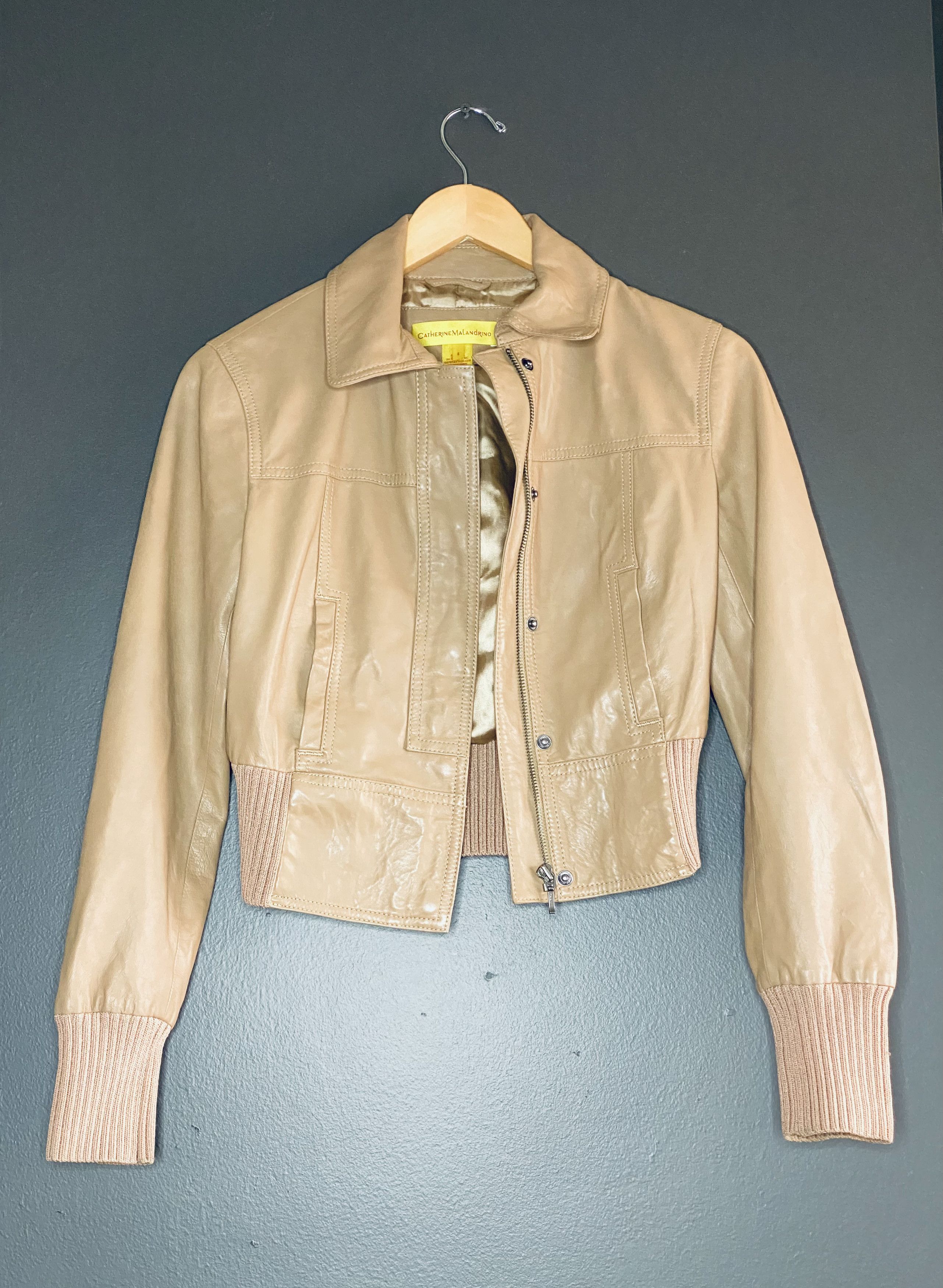 image of Catherine Malandrino Leather Bomber Jacket in Camel/Tan, Women's (Size Small)