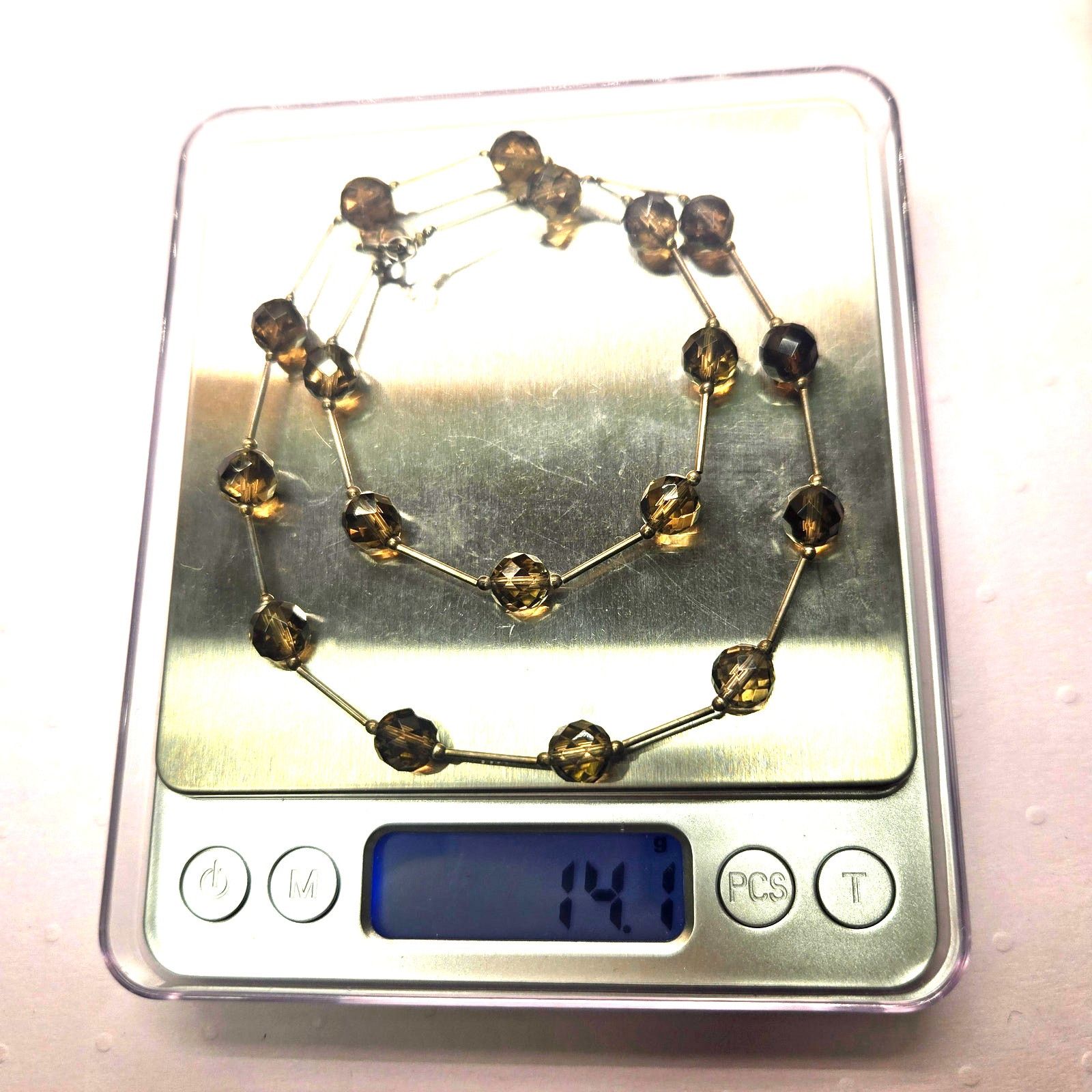 Vintage Vintage Sterling Silver FacetedSmoky Quartz Station Necklace Size ONE SIZE - 10 Thumbnail