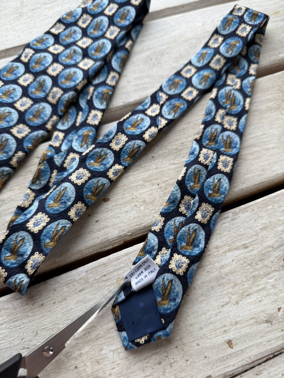 Designer × Givenchy Vintage Givenchy Gentleman Tie Birds Pattern Blue Gold Size ONE SIZE - 5 Thumbnail