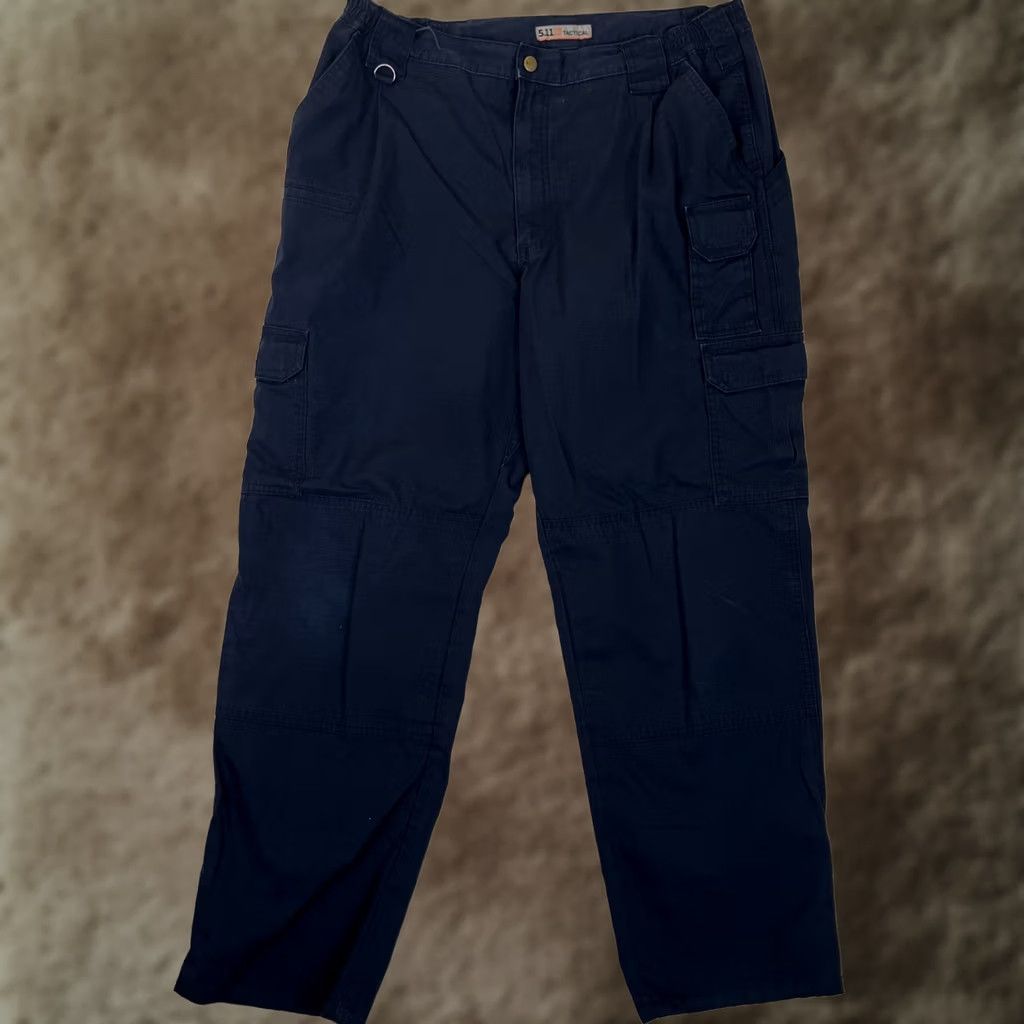 Vintage 5.11 Tactical Blue Cargo Pants 40x32 Regular Men's Waist 40 Inseam 32 Cotton Canvas Stretch Pockets Workwear Straight Leg Navy/Blue Size US 40 / EU 56 - 1 Thumbnail