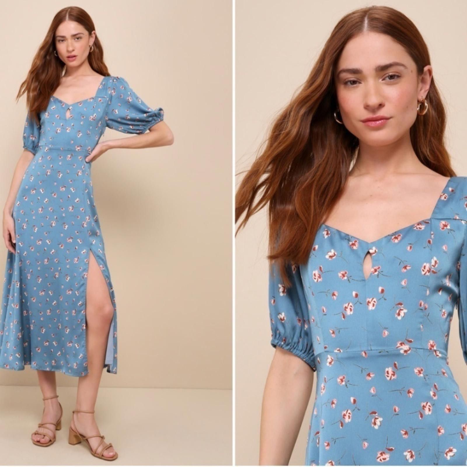Lulus LULUS Floral Chic Retro Vintage Inspired Satin Flowy Midi Size S / US 4 / IT 40 - 1 Thumbnail