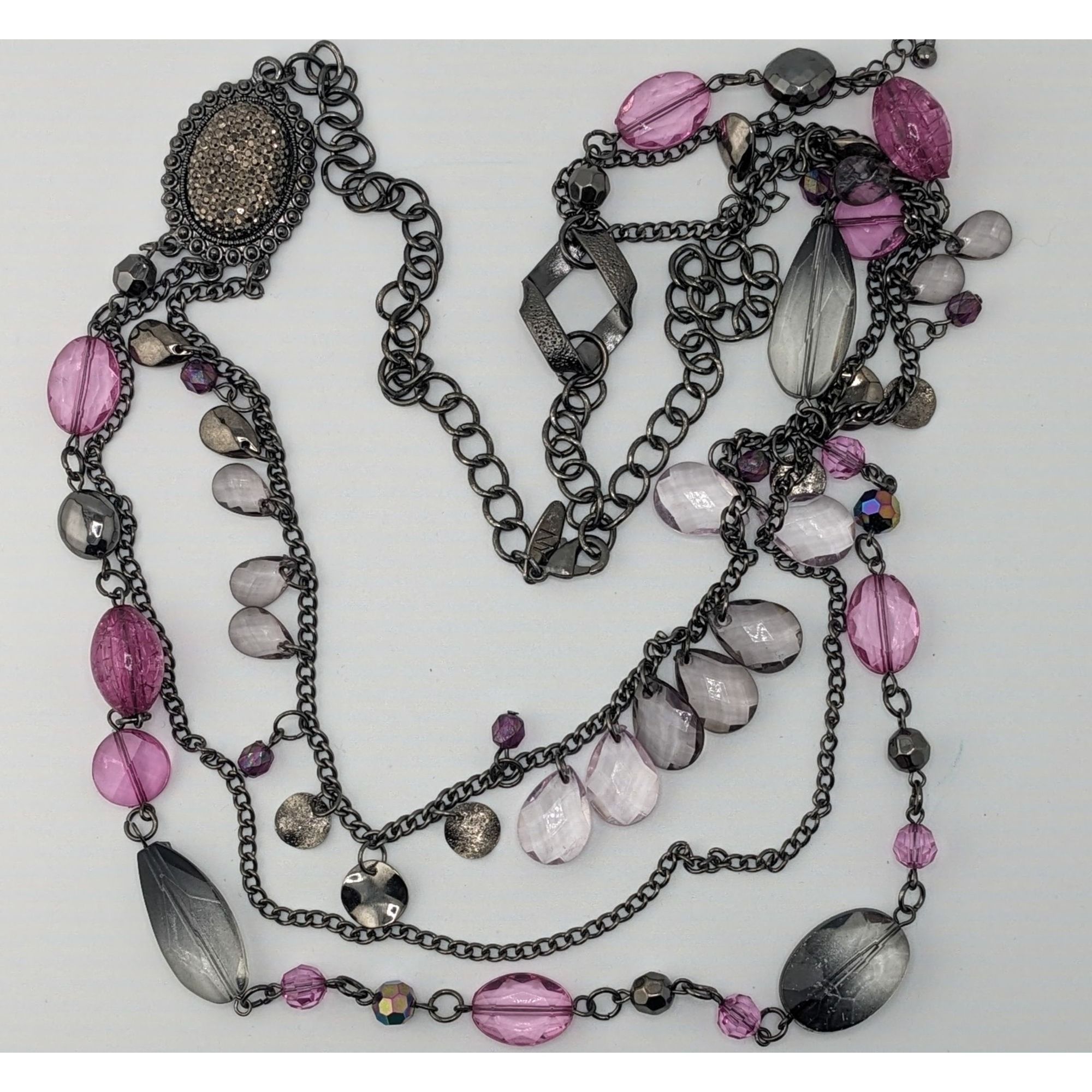 Other Y2K Glam Goth Multi-Layered Necklace With Pink & Silver Tone Size ONE SIZE - 5 Thumbnail