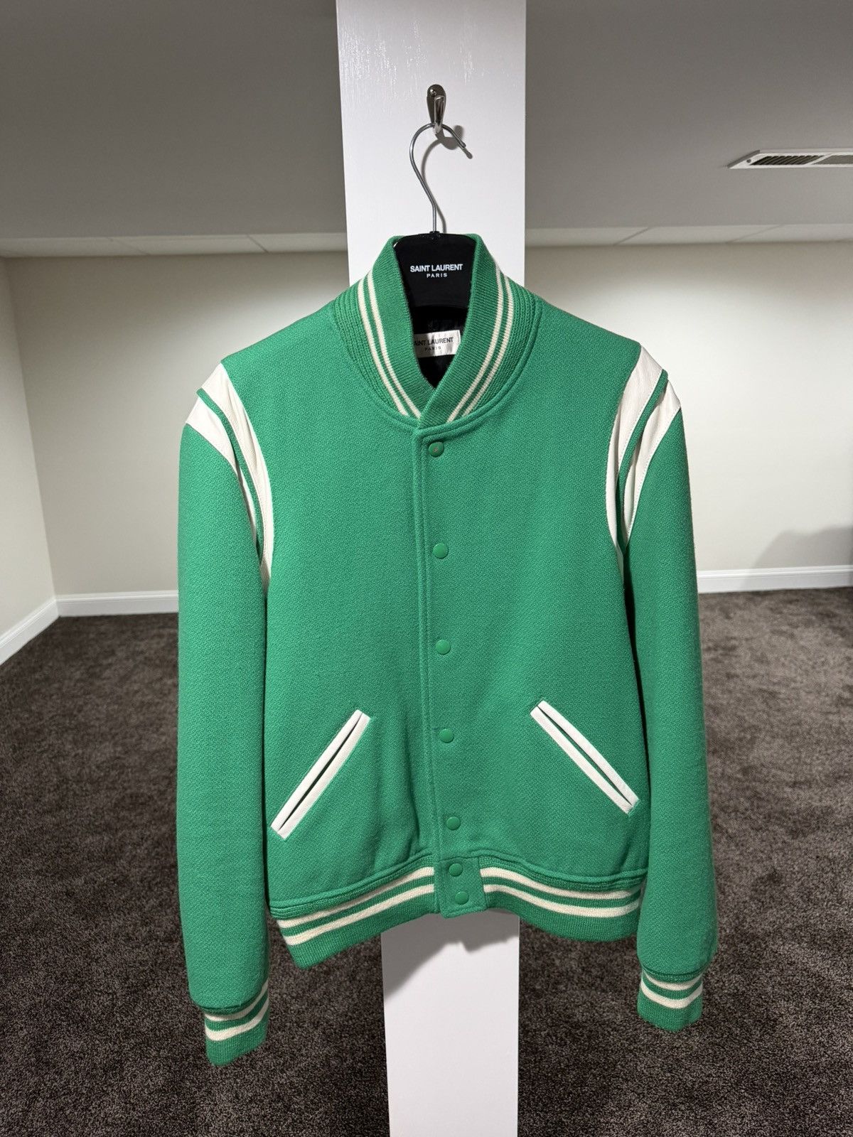 Saint Laurent Paris Saint Laurent Paris x Hedi 2016 Teddy Varsity Green Jacket Size US L / EU 52-54 / 3 - 1 Thumbnail