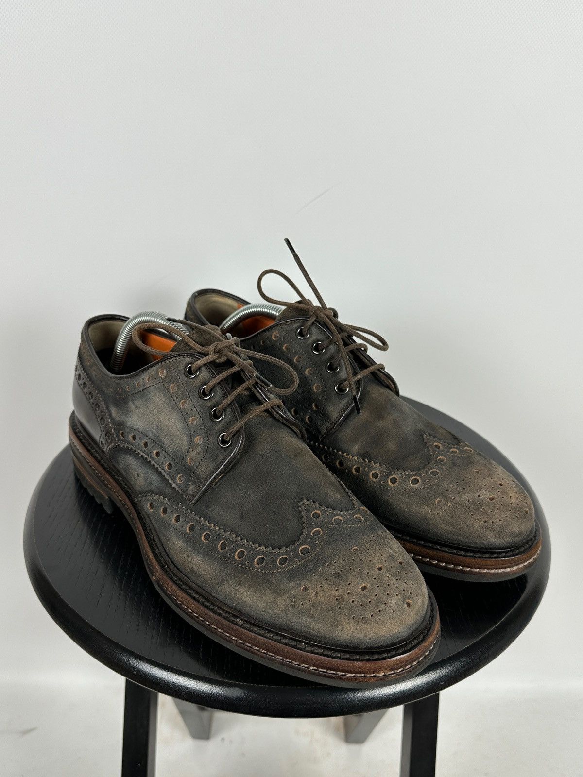 Santoni Santoni Wingtip Brogue Brown Suede Leather Shoes Size US 9.5 / EU 42-43 - 5 Thumbnail