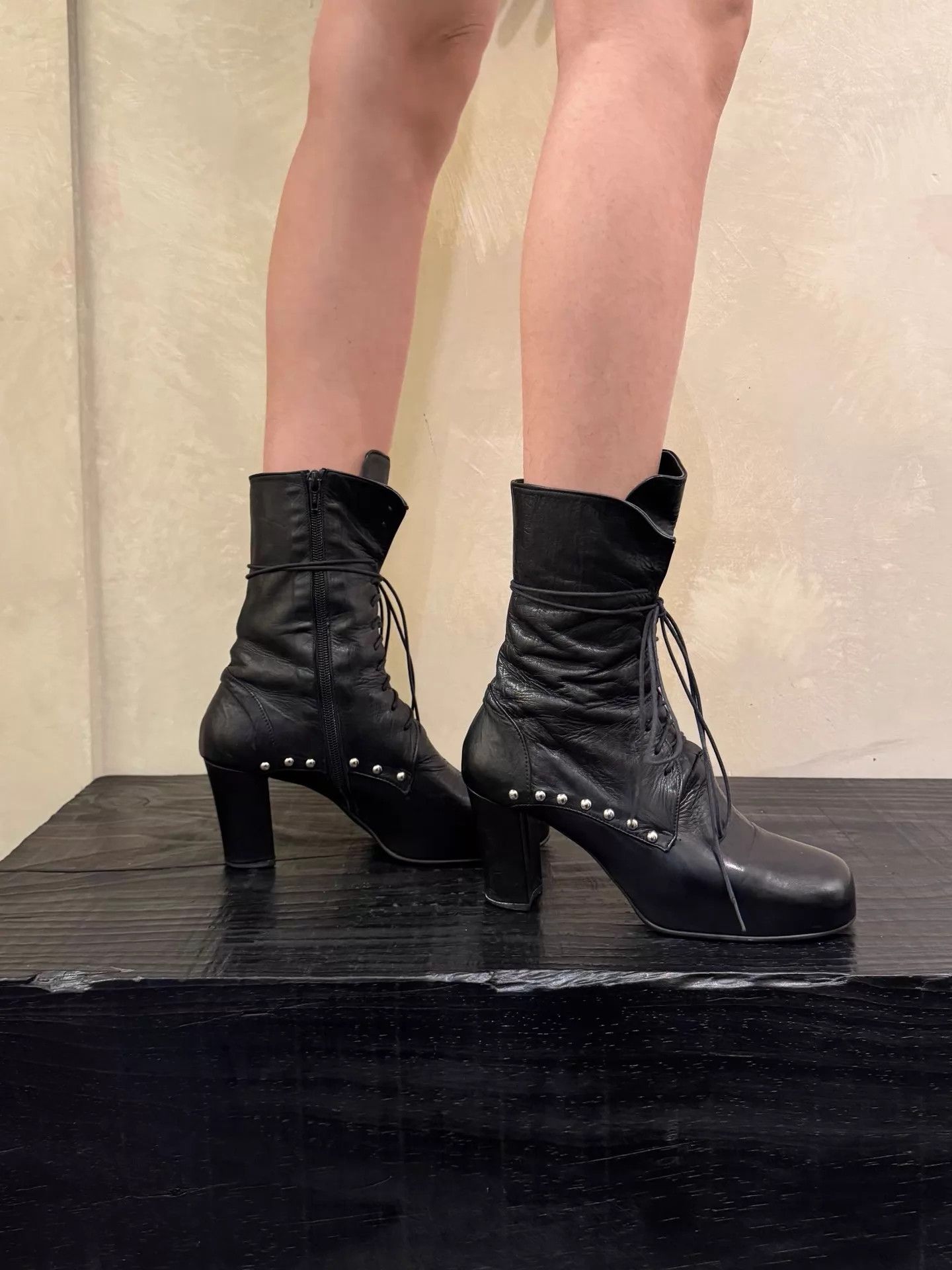 Other Japanese Brand Dark Black Strappy Short Boots 38 8cm Size US 7.5 / IT 37.5 - 5 Thumbnail