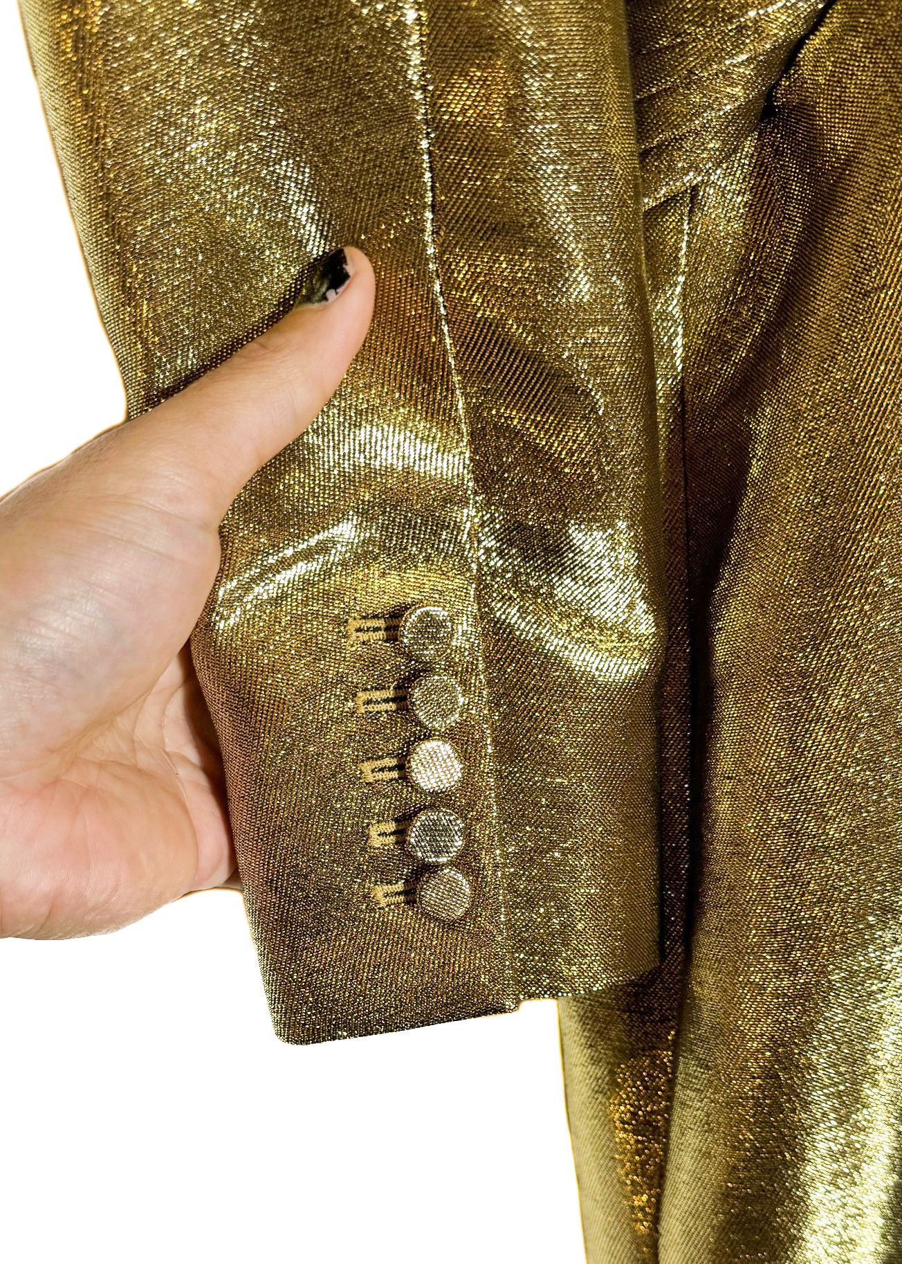 Saint Laurent Paris Saint Laurent 2014 Runway Gold Lamé Long Sleeves Mini Dress Size S / US 4 / IT 40 - 5 Thumbnail