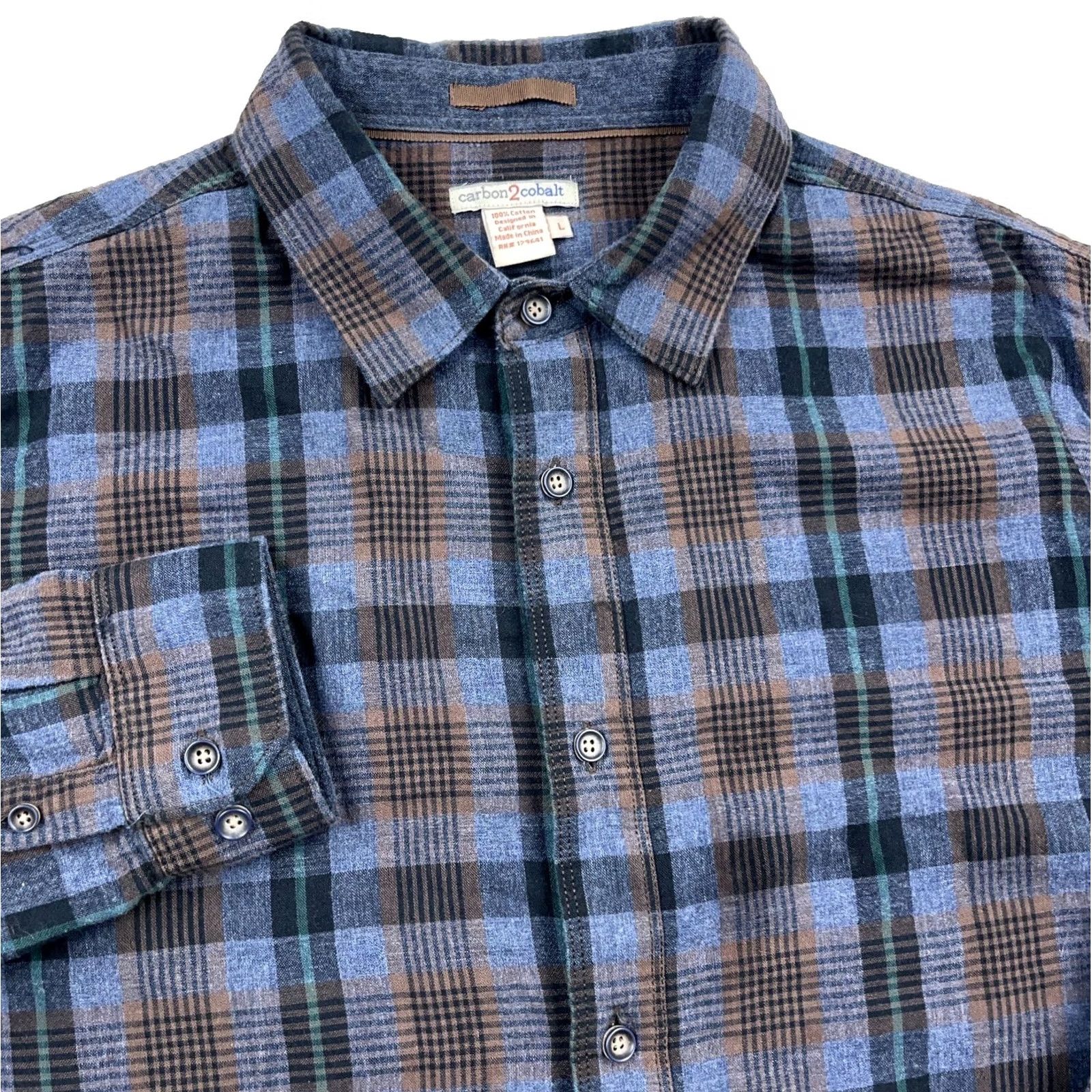 Carbon2Cobalt Carbon 2 Cobalt Shirt Men Large Blue Plaid Button Up Cotton Dress Casual Camp Size US L / EU 52-54 / 3 - 2 Thumbnail