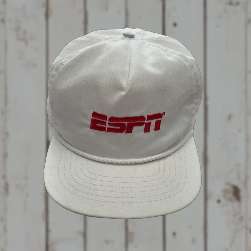Vintage VINTAGE ESPN Logo Spellout Snapback Hat Made In USA 1980s 1990s RARE Adjustable White Cap Mens Size ONE SIZE - 1 Thumbnail